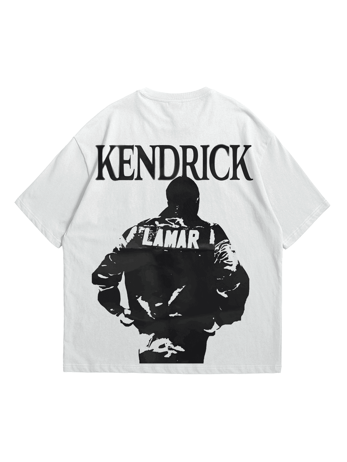 Beyaz Kendrick Bullet Baskılı Oversize Bisiklet Yaka Kısa Kollu T-Shirt