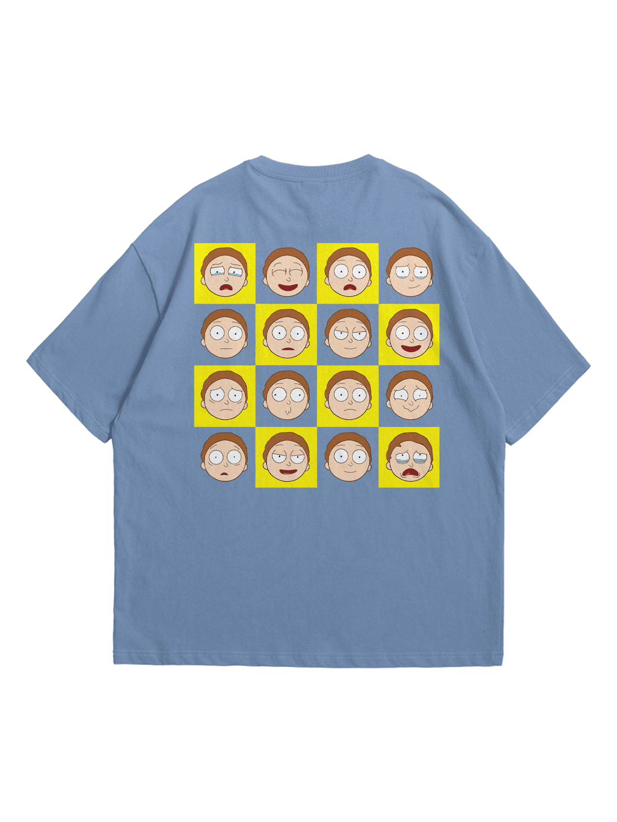 Açık İndigo Dama Rick Baskılı Oversize Bisiklet Yaka Kısa Kollu T-Shirt