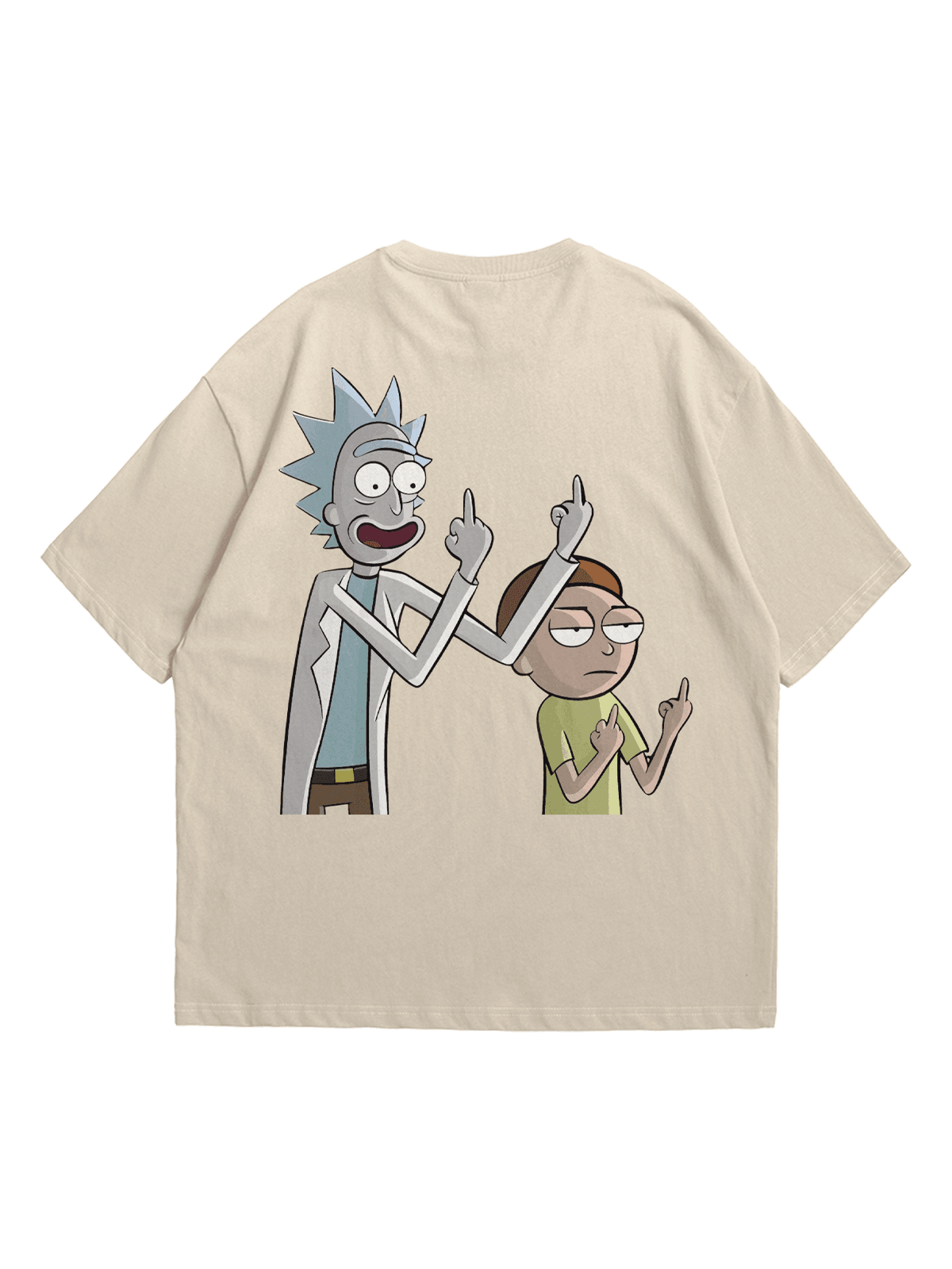 Bej Rick Fuck Baskılı Oversize Bisiklet Yaka Kısa Kollu T-Shirt