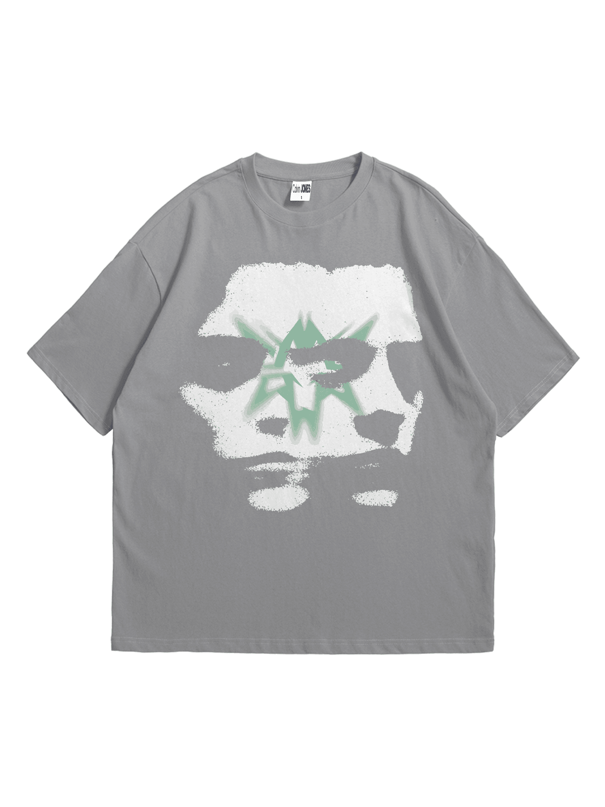 Gri Two Face Baskılı Oversize Bisiklet Yaka Kısa Kollu T-Shirt