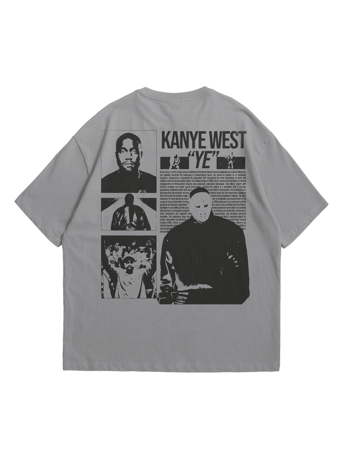 Gri Kanye Ye Poster Baskılı Oversize Bisiklet Yaka Kısa Kollu T-Shirt