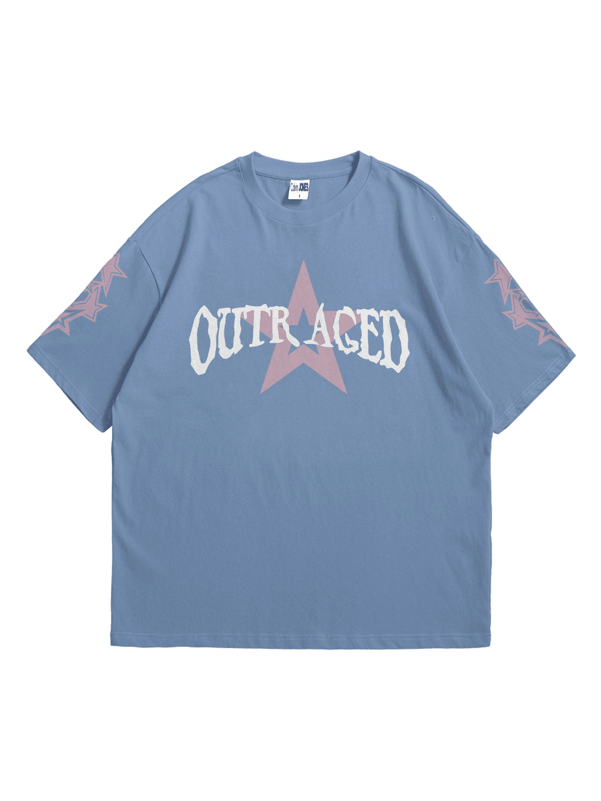 Açık İndigo Outraged Baskılı Oversize Bisiklet Yaka Kısa Kollu T-Shirt