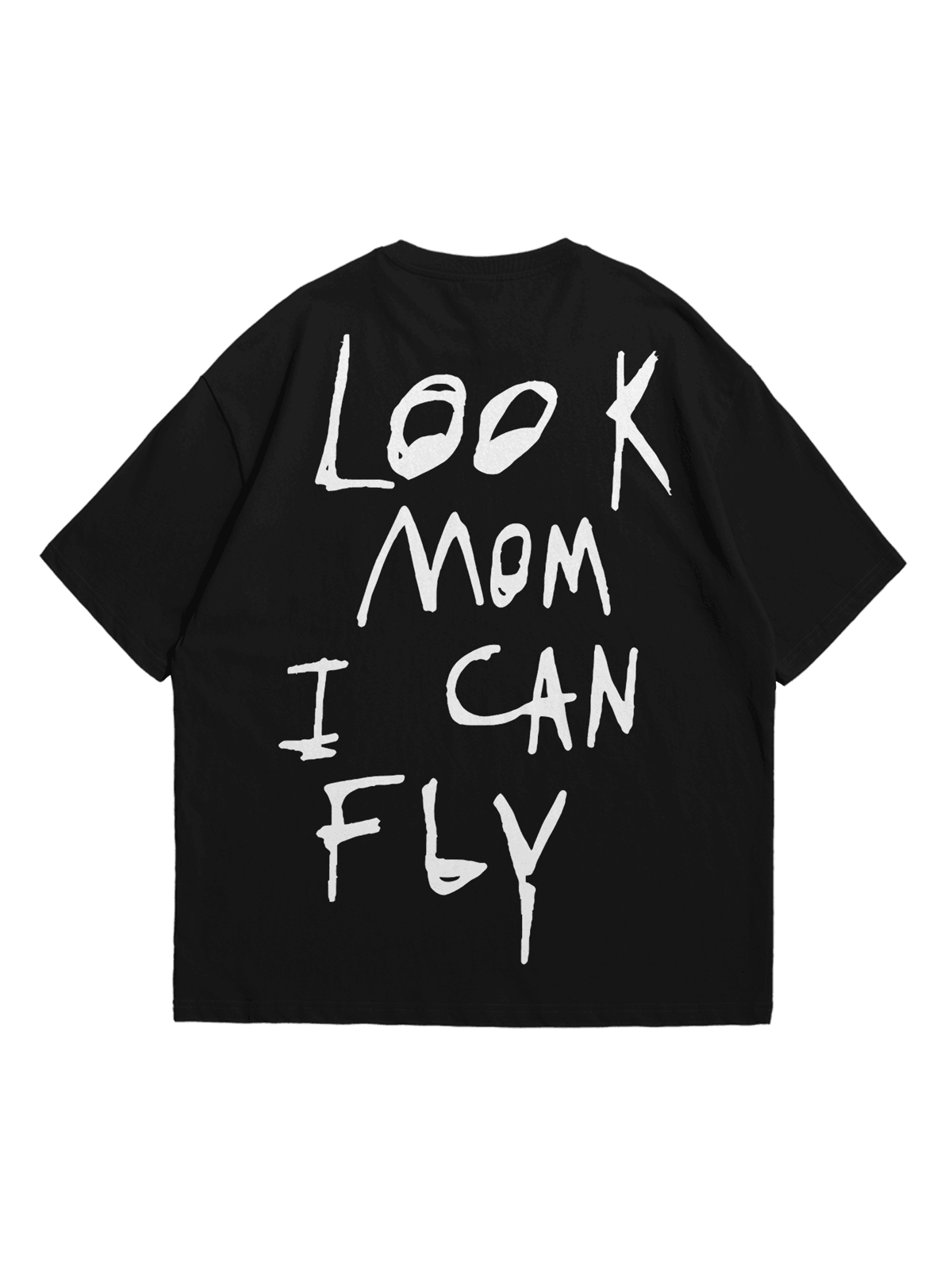 Siyah Fein Baskılı Oversize Bisiklet Yaka Kısa Kollu T-Shirt