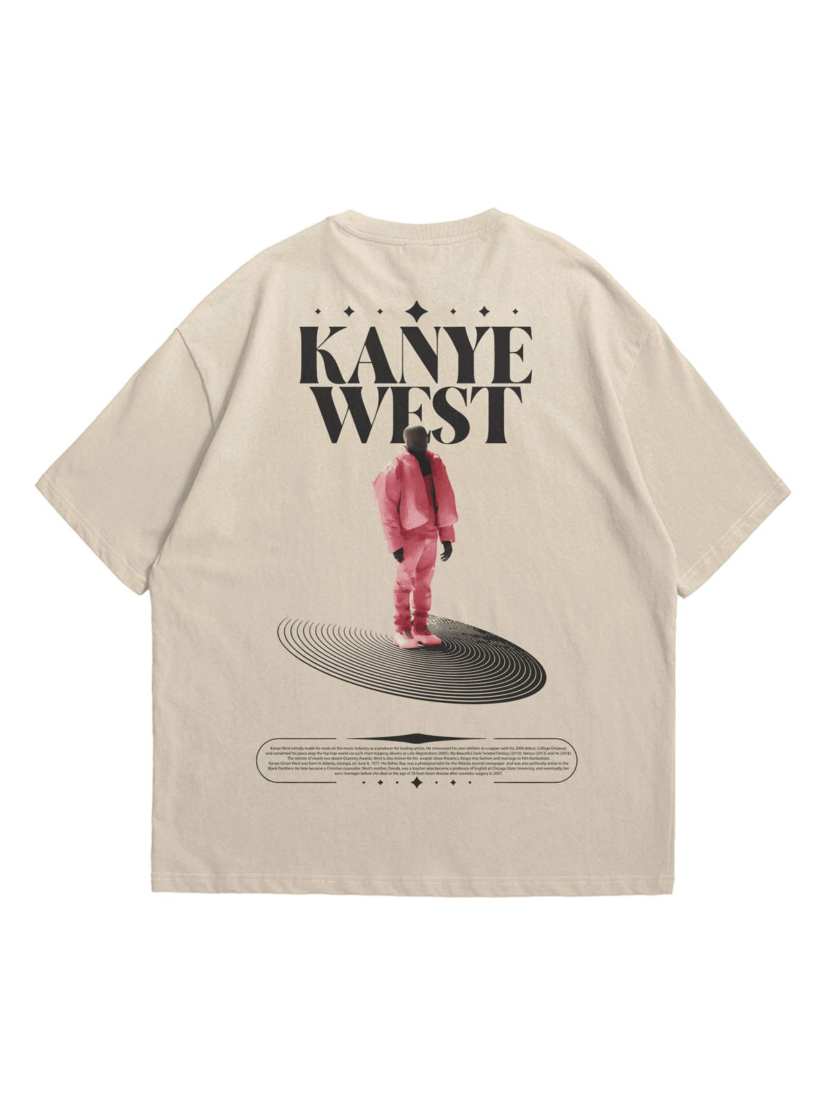Bej Kanye West Poster Baskılı Oversize Bisiklet Yaka Kısa Kollu T-Shirt