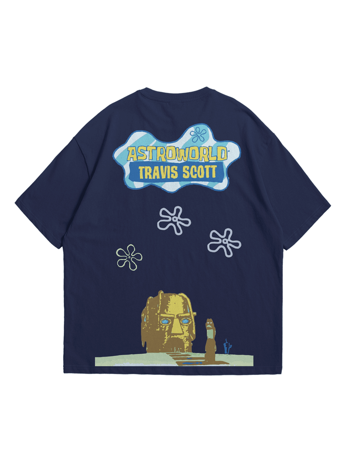 Koyu İndigo Astroworld Baskılı Oversize Bisiklet Yaka Kısa Kollu T-Shirt