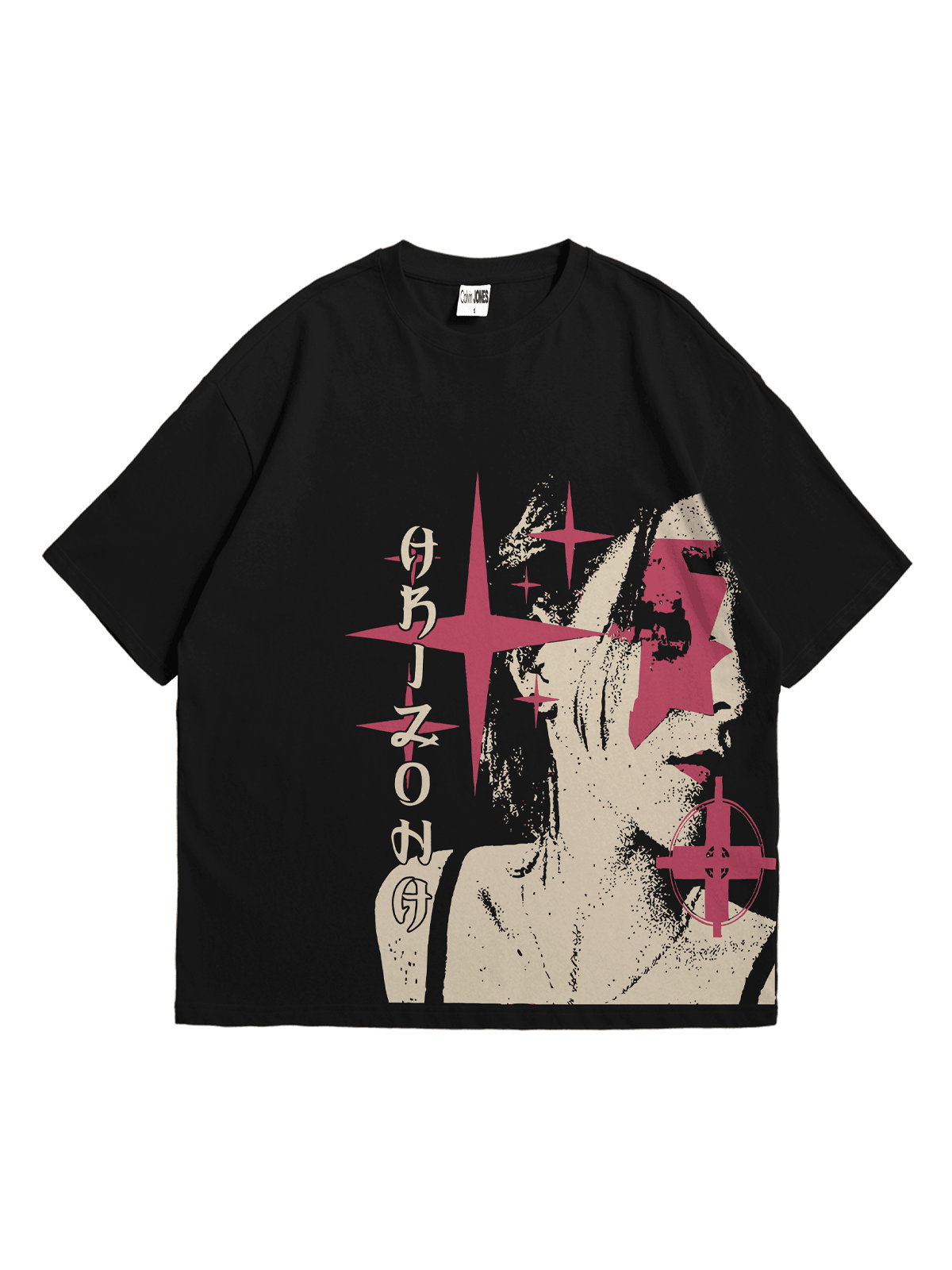 Siyah Orzona Baskılı Oversize Bisiklet Yaka Kısa Kollu T-Shirt