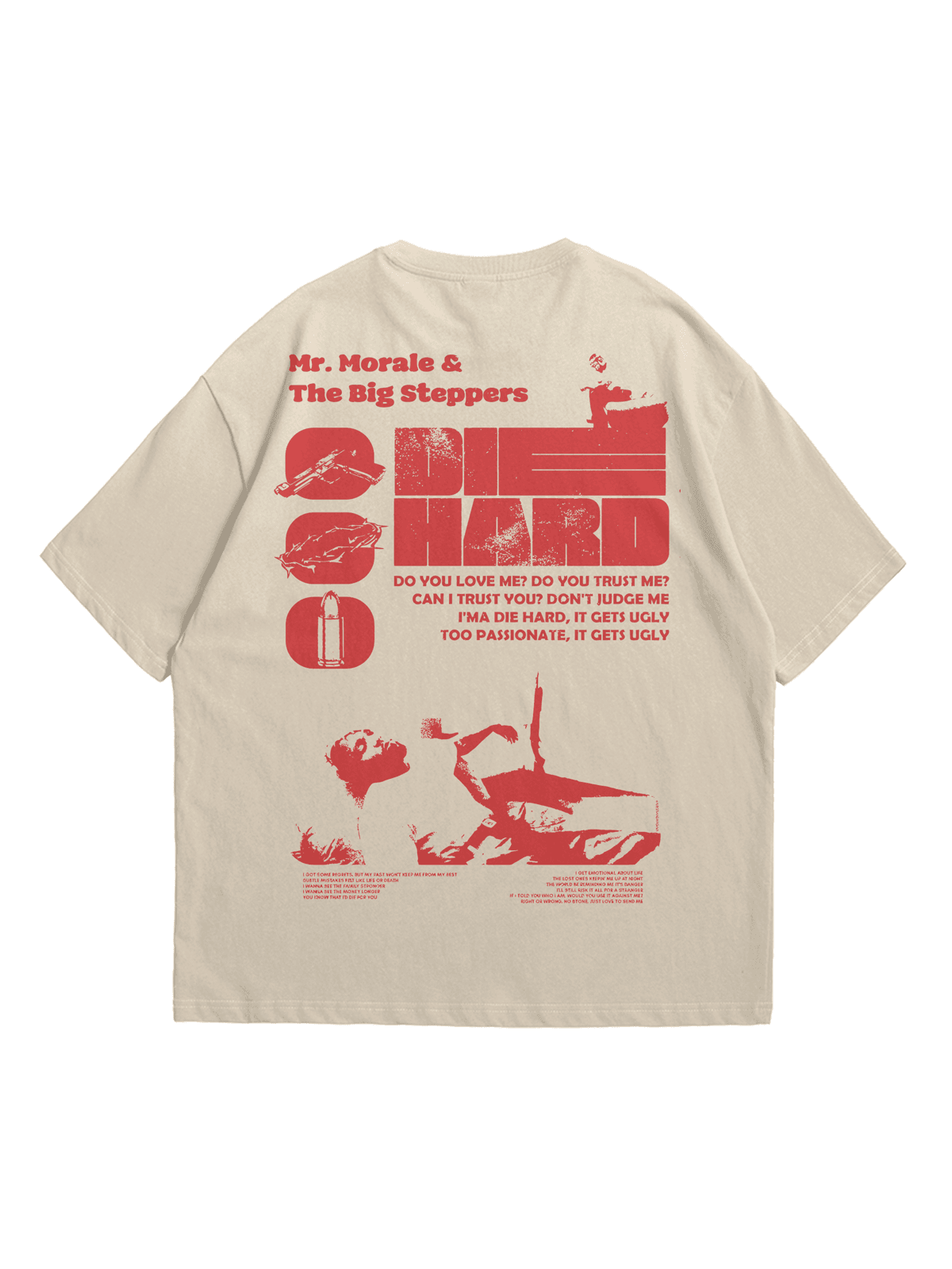 Krem Mr.Morale Die Hard Baskılı Oversize Bisiklet Yaka Kısa Kollu T-Shirt