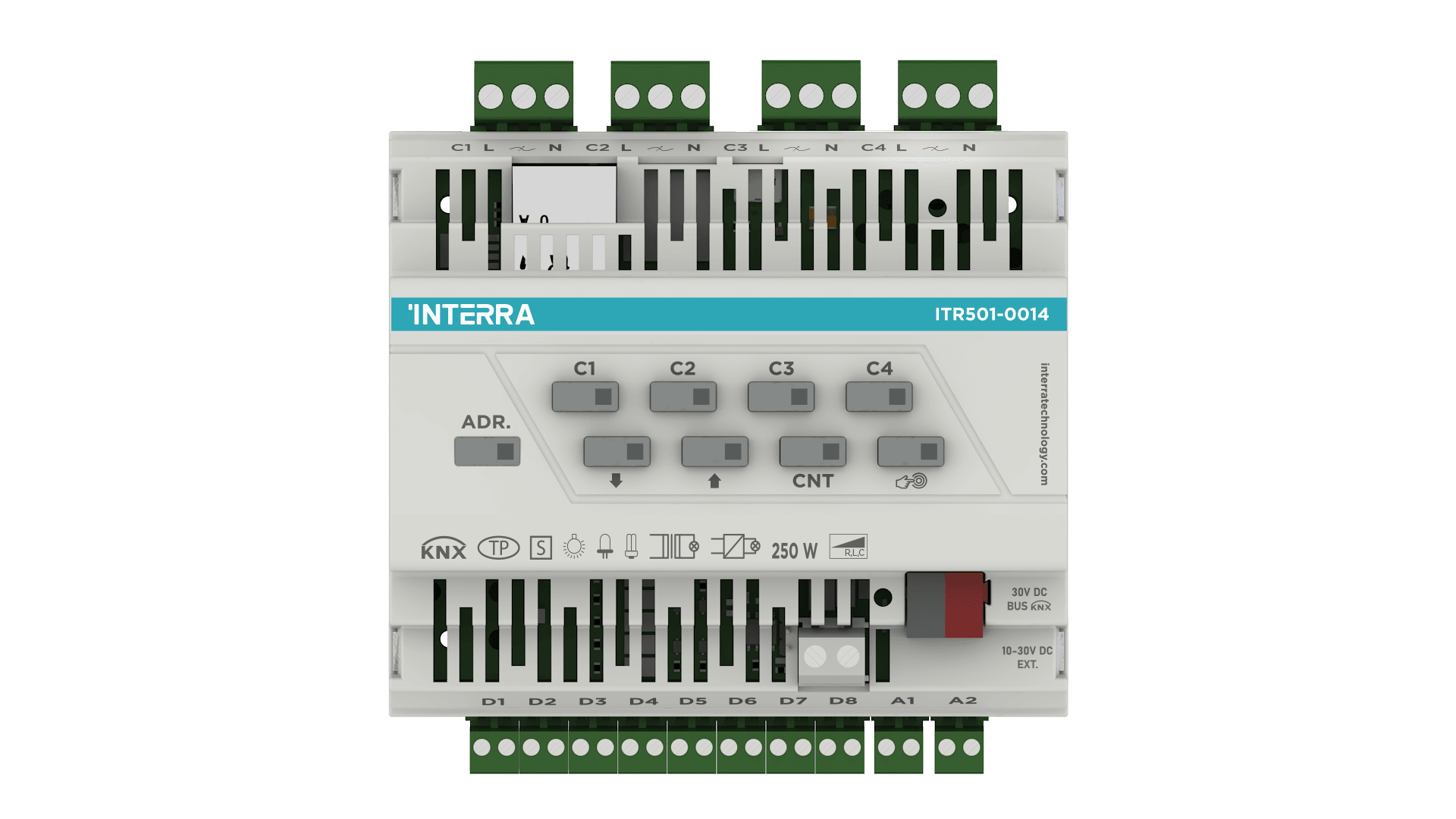 Interra - ITR501-0014 KNX Universal Dimmer Actuator - 4 Channel  (w/ 8 Digital, 2 Analog Input)