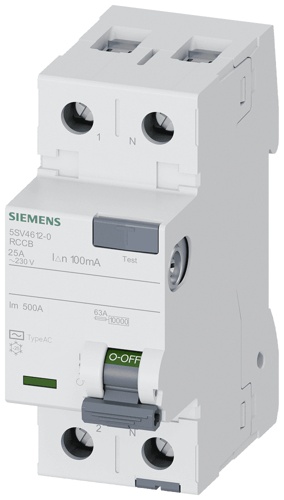 SIEMENS - 5SV4612-0 25A, 300mA, 2 KUTUP, 230V MONOFAZE AC TİPİ KAÇAK AKIM KORUMA RÖLESİ