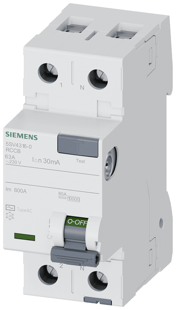 SİEMENS-5SV4311-0 / 63A, 30mA, 2 Kutup, 230V Monofaze AC Tipi Kaçak Akım Koruma Rölesi