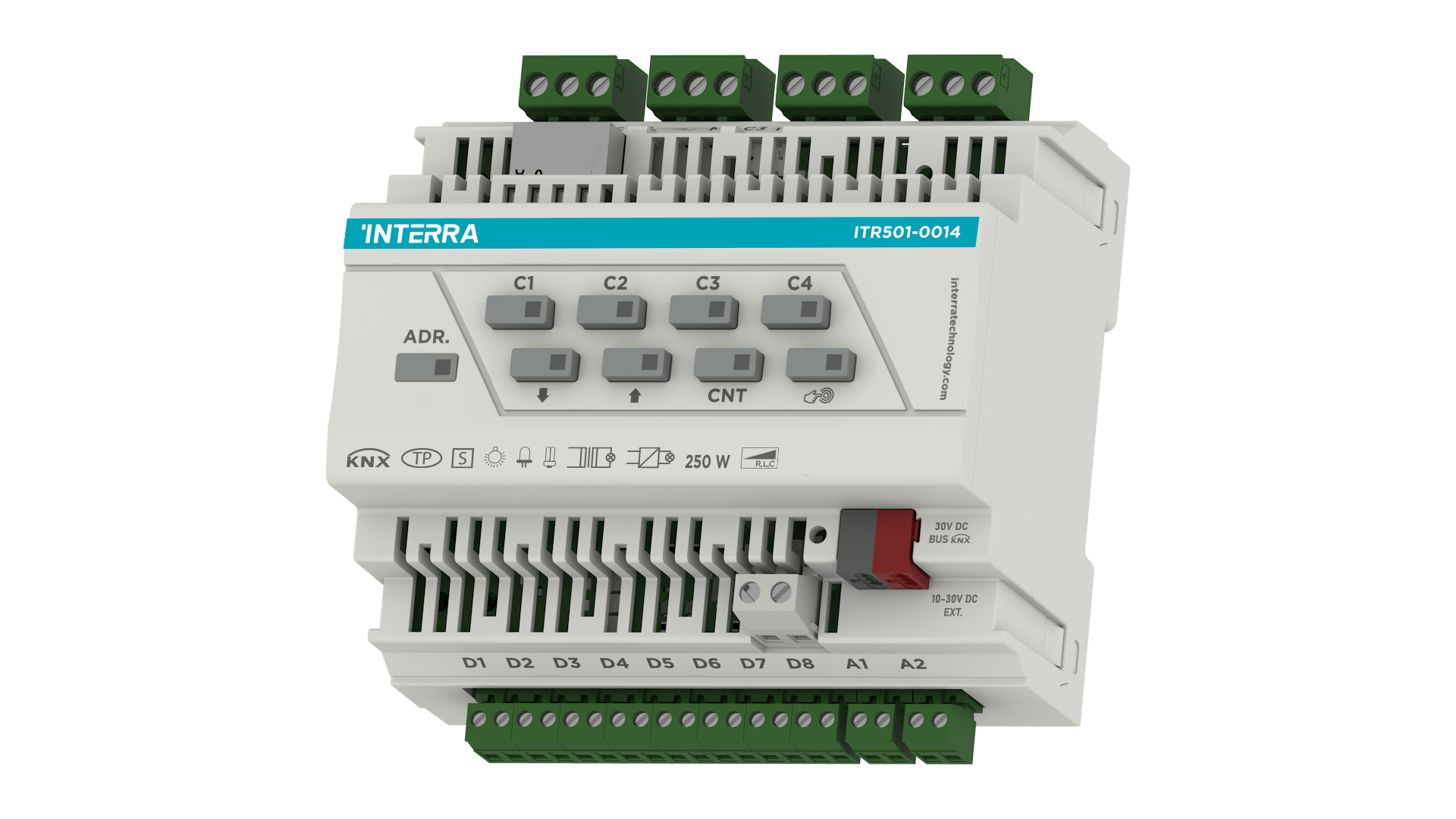 Interra - ITR501-0014 KNX Universal Dimmer Actuator - 4 Channel  (w/ 8 Digital, 2 Analog Input)