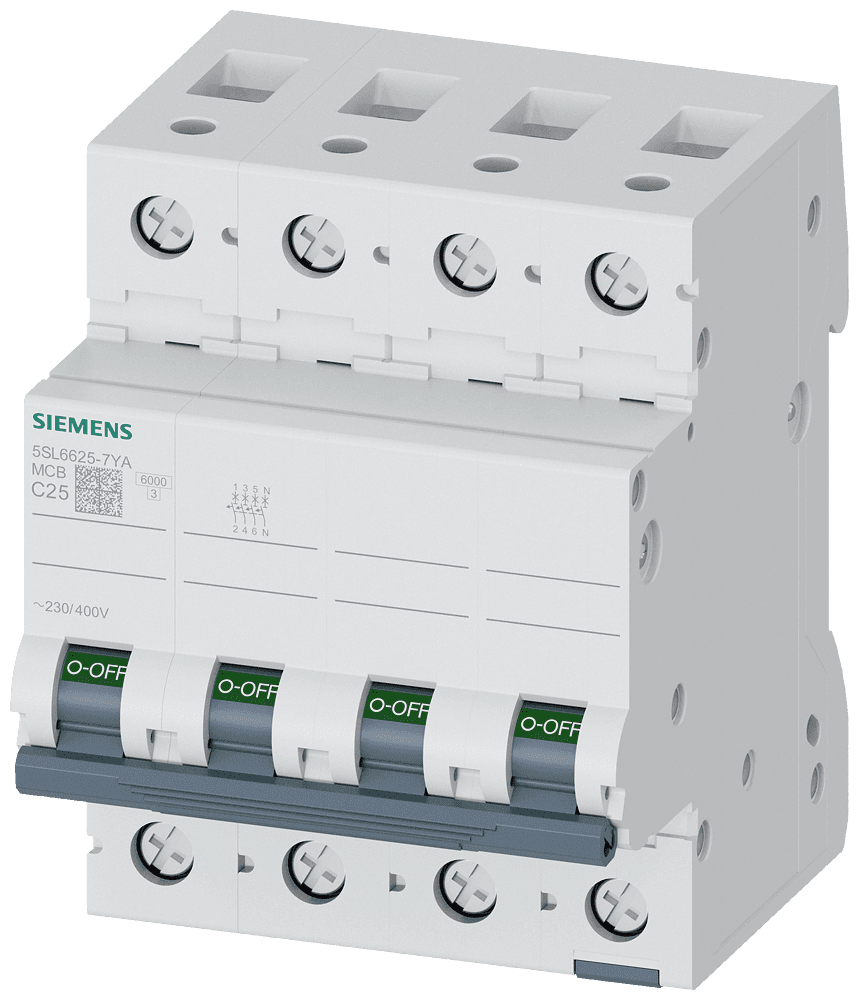 SIEMENS - 5SL6625-7YA 25A, 6kA, 3F+N 4 KUTUP C TİPİ OTOMATİK SİGORTA