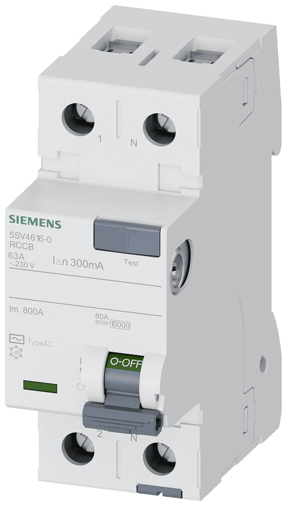 SIEMENS - 5SV4616-0 63A, 300mA, 1F+N 2 KUTUP, 230V MONOFAZE AC TİPİ KAÇAK AKIM KORUMA RÖLESİ