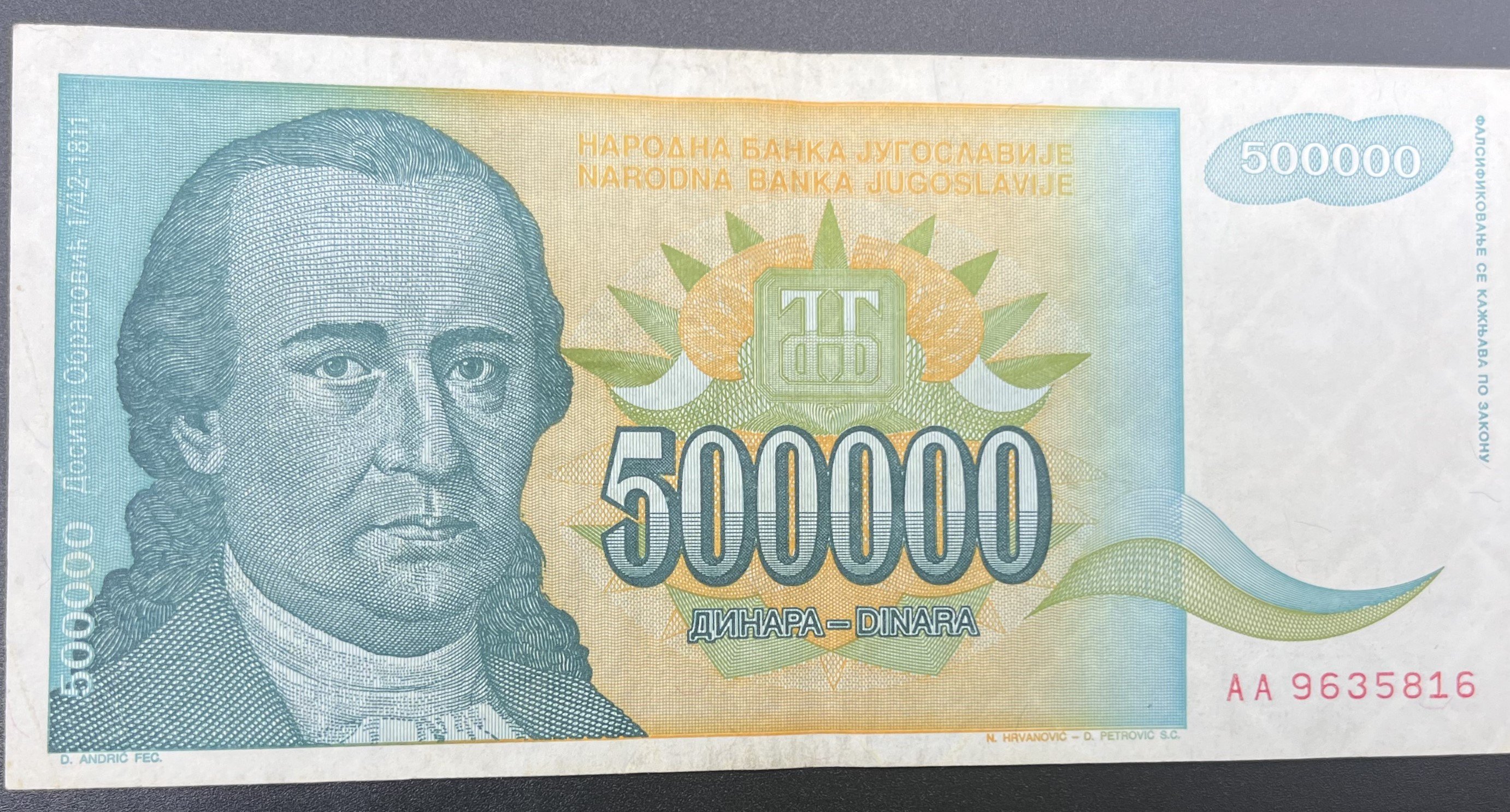 YUGOSLAVYA>500,000.00>DİNAR