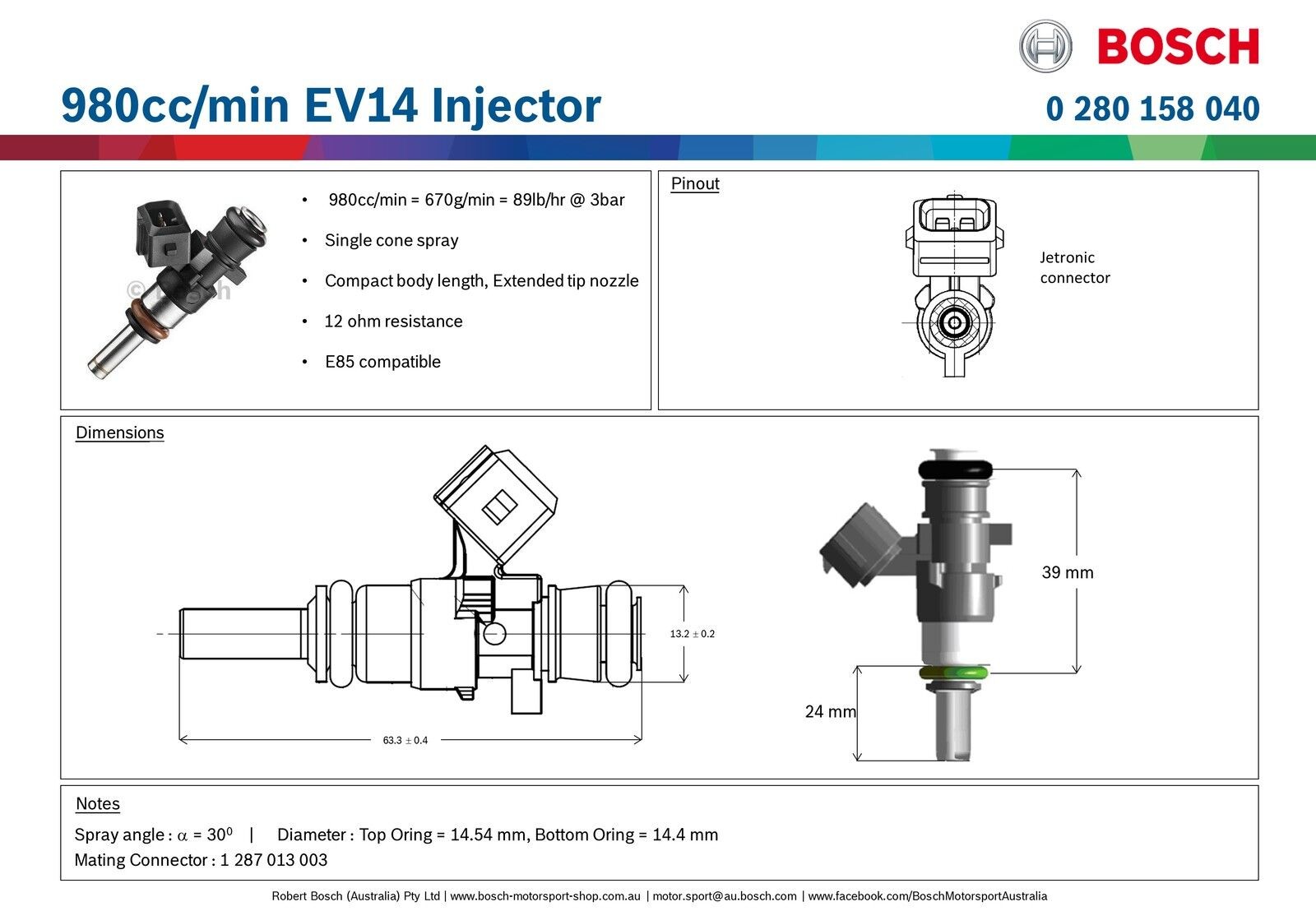 Bosch 0280158040 1000cc Enjektör E85 Destekli