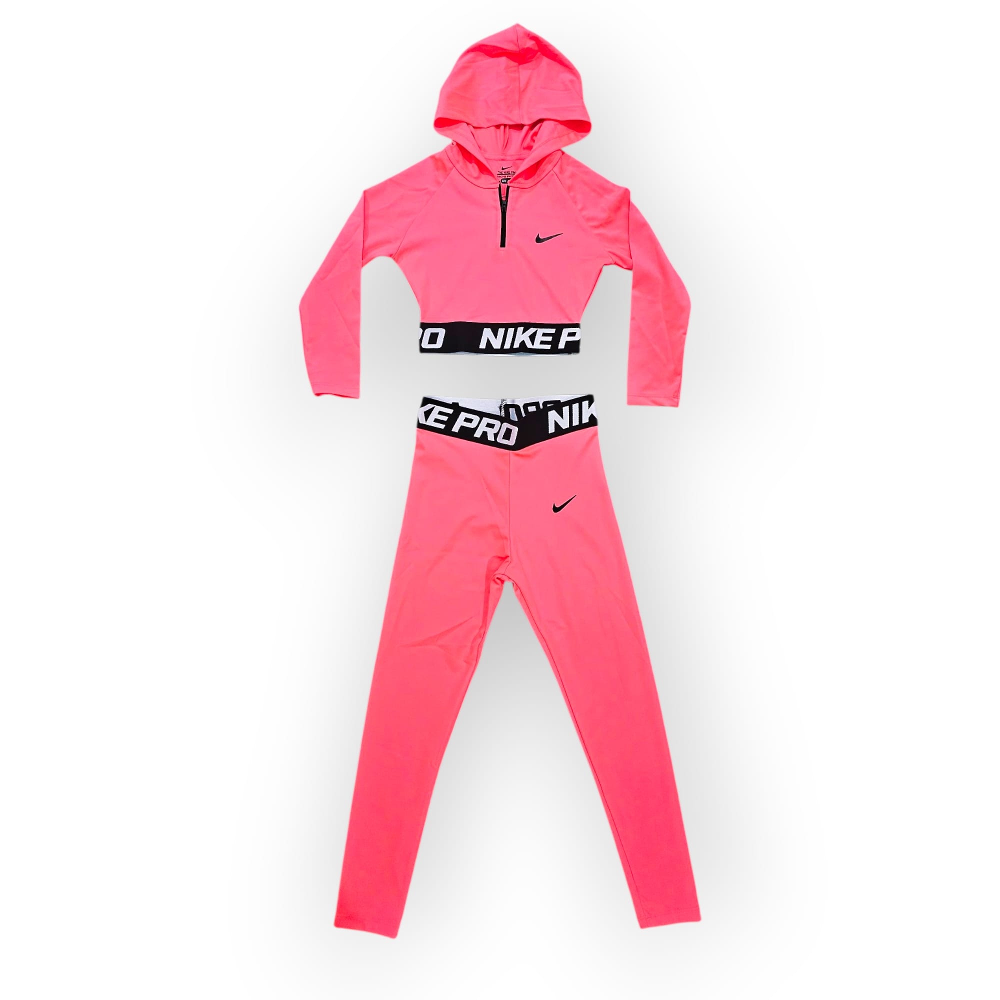 Dalgıç Uzun Kollu-Taytlı Crop Takım-Neon Pembe