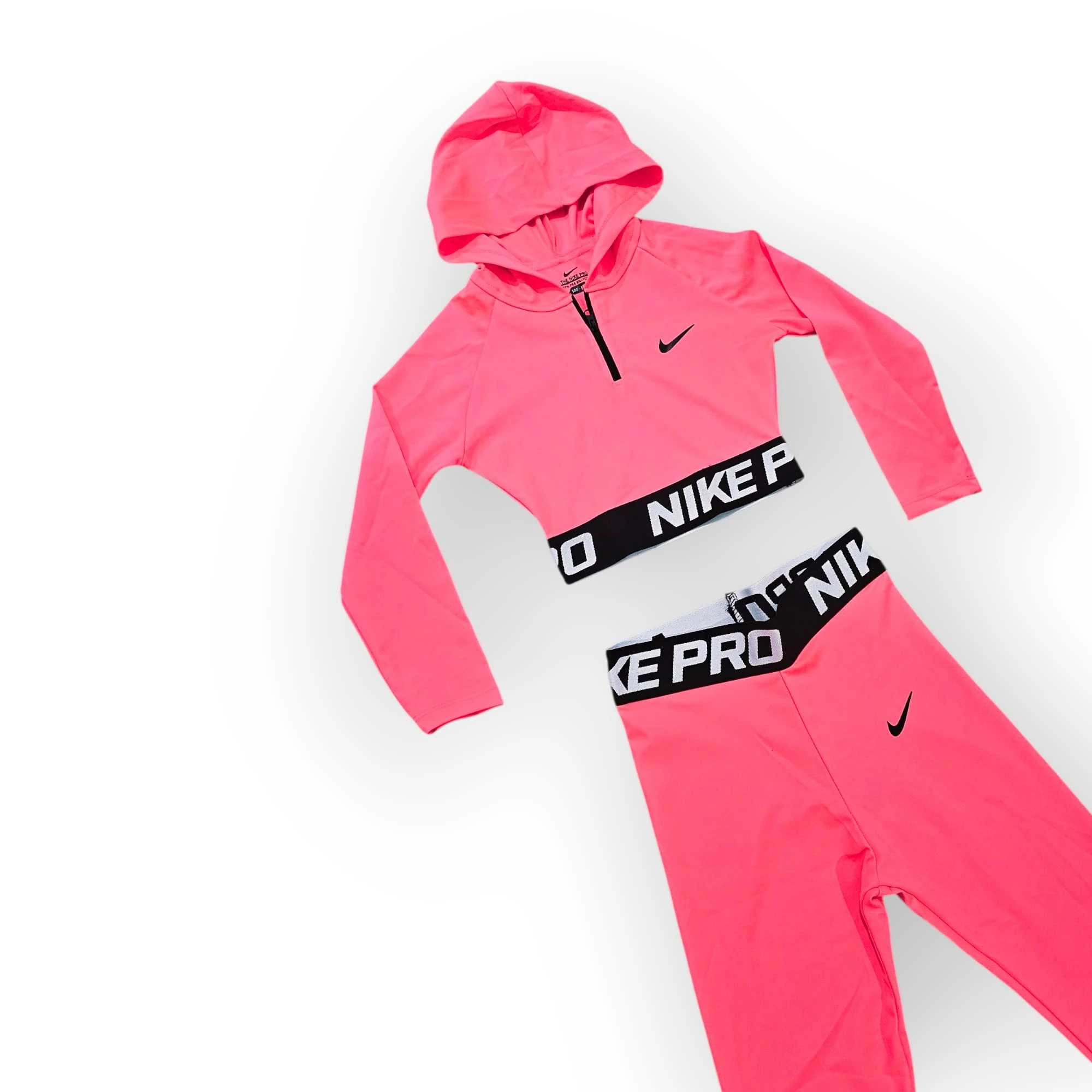 Dalgıç Uzun Kollu-Taytlı Crop Takım-Neon Pembe