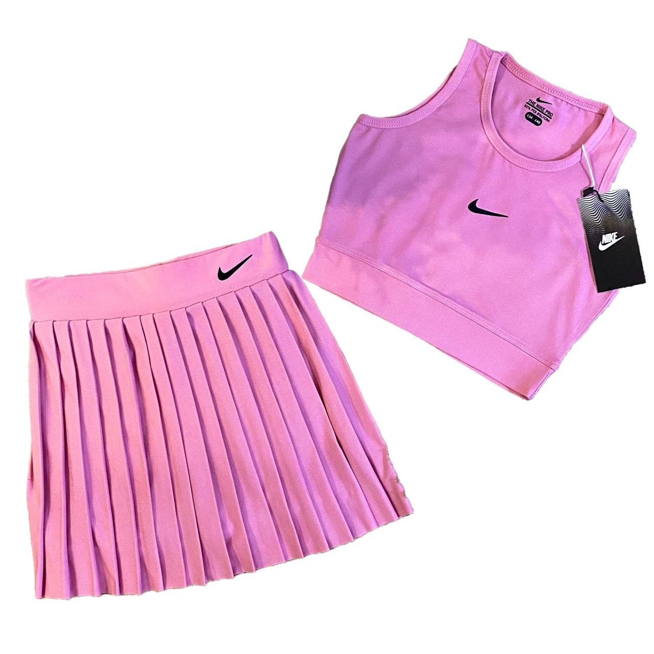 Pileli-Şort Etekli Crop Takım-Pembe