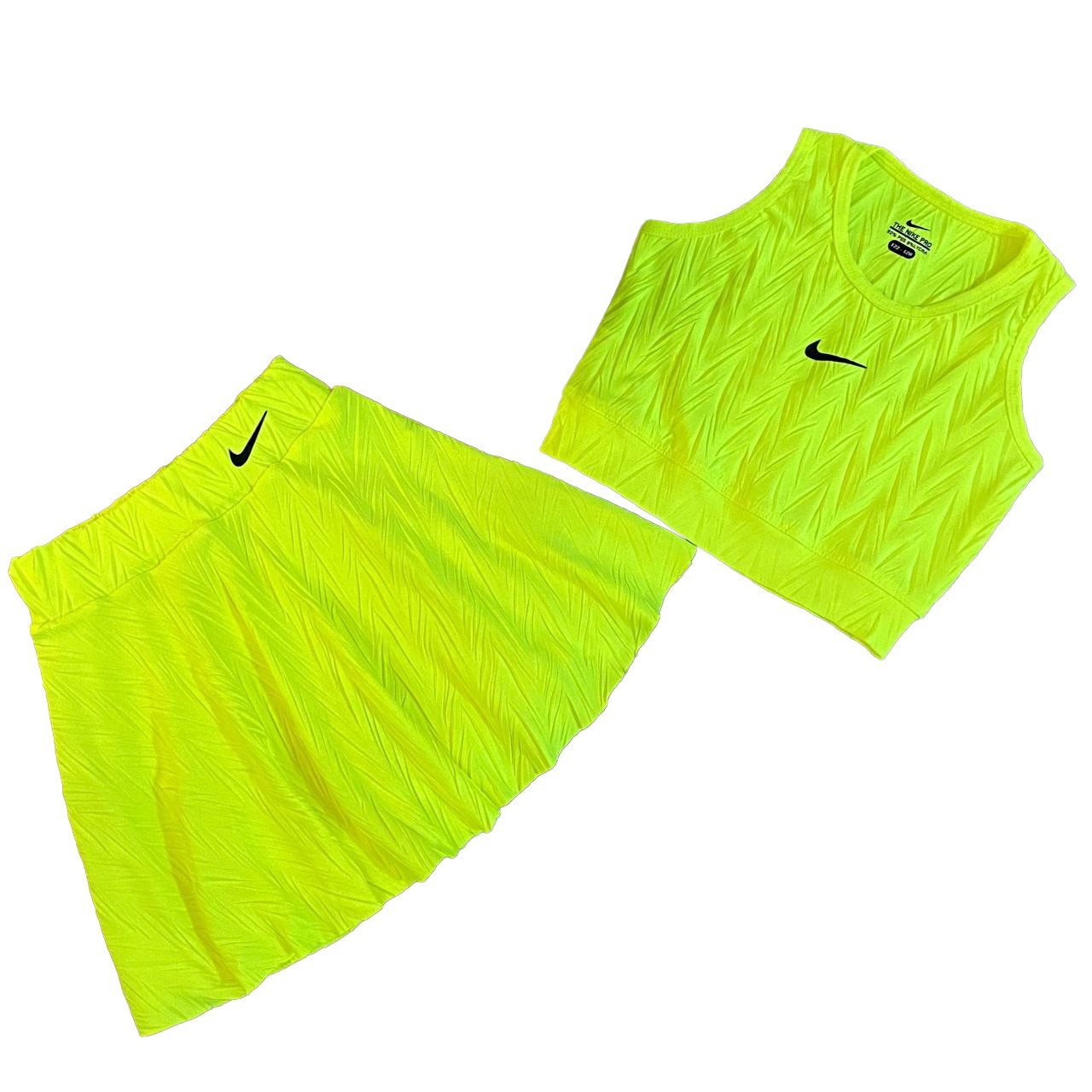 Volan-Şort Etekli Crop Takım-Neon Sarı