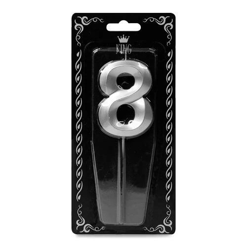 Gümüş '8' Rakam Mum – Doğum Günü & Yıl Dönümü Pastası İçin