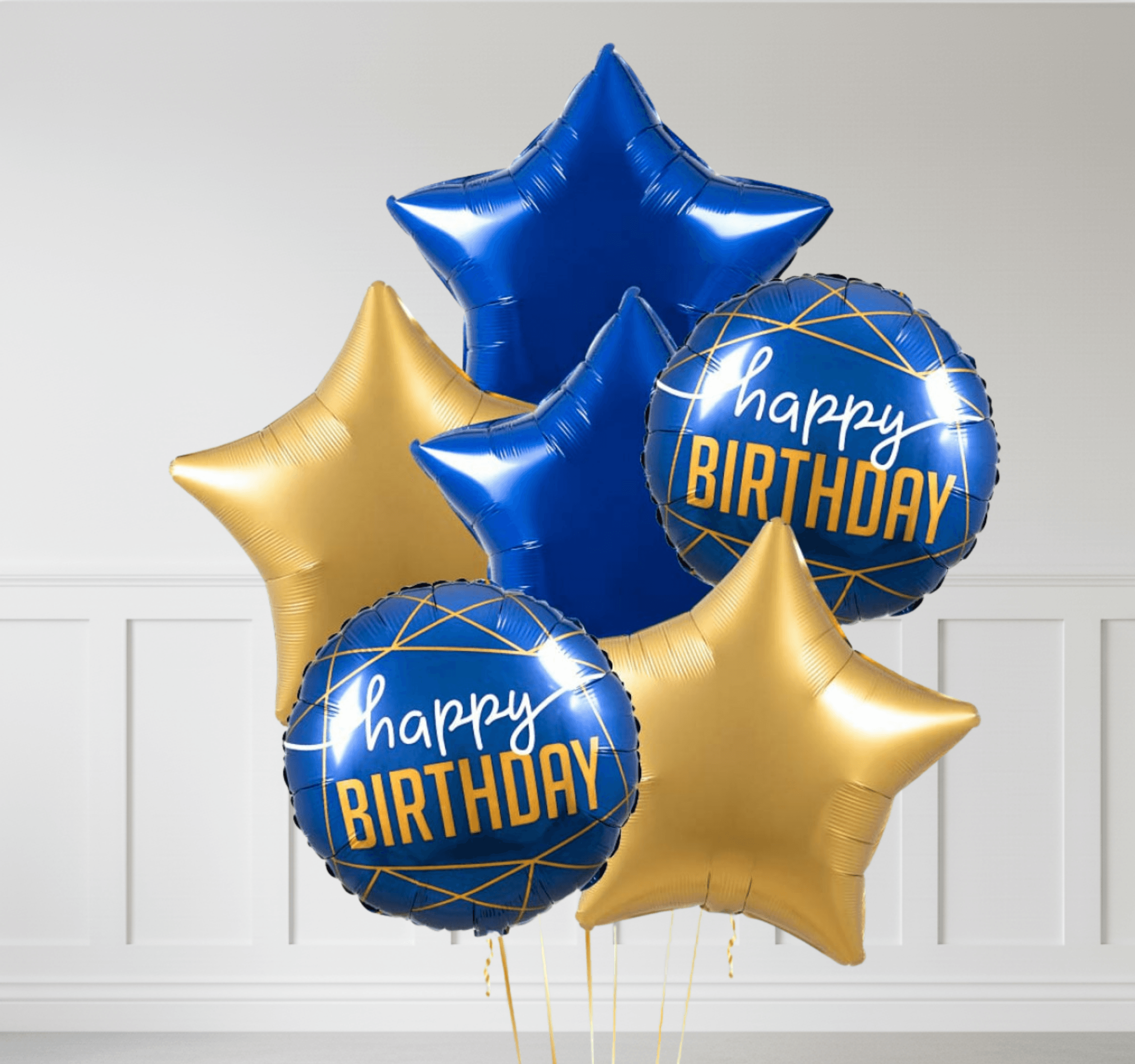 Doğum Günü Balon Seti Mavi & Gold (1-3-6-9 Parça Seçenekleri) - 6 Balon
