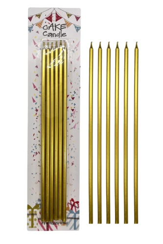 Uzun İnce Pasta Mumu 25 cm – 6’lı Gold