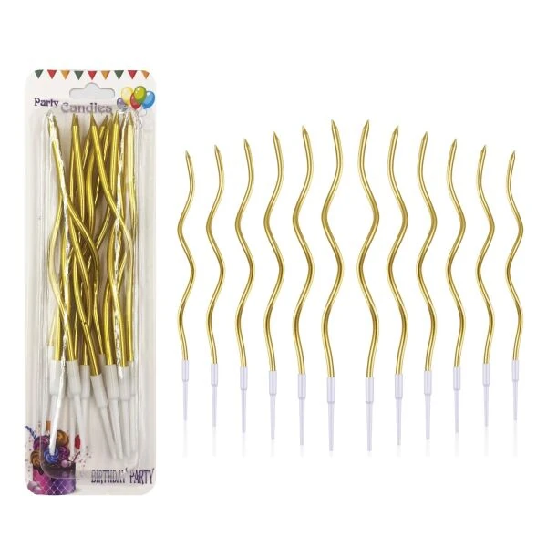 Gold İnce Dalgalı Uzun Pasta Mumu 16 cm – 12’li 
