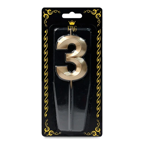 Gold '3' Rakam Mum – Doğum Günü & Yıl Dönümü Pastası İçin