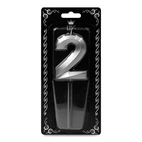 Gümüş '2' Rakam Mum – Doğum Günü & Yıl Dönümü Pastası İçin