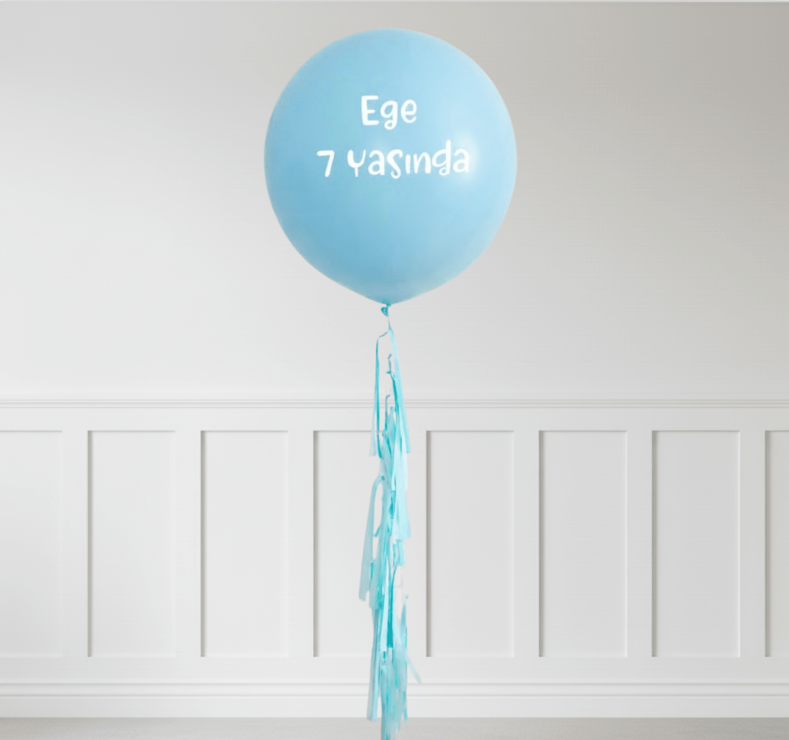 Açık Mavi Kişiye Özel Yazılı Helyumlu Yuvarlak Lateks Balon