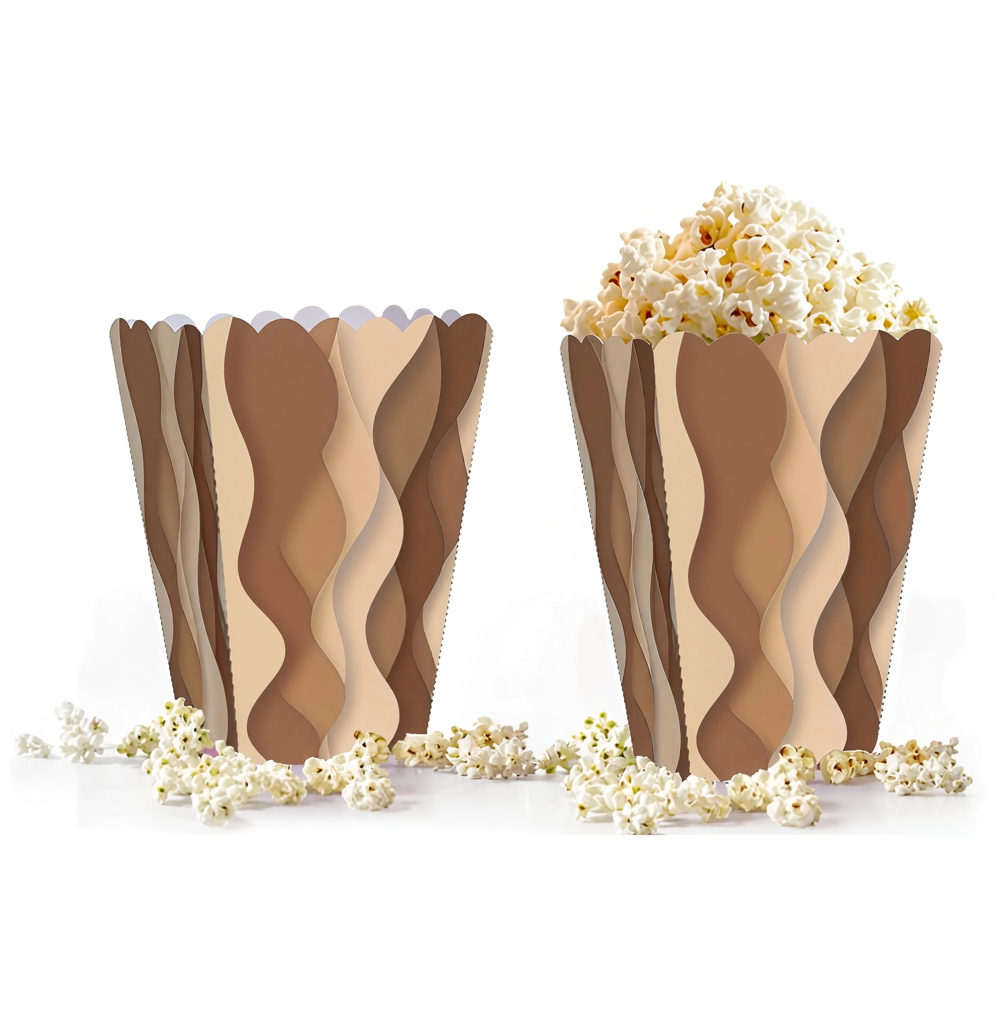 Dalgalı Kahverengi Mısır (Popcorn) Kutusu 10’lu – Gıda Uyumlu Karton Parti Kutusu