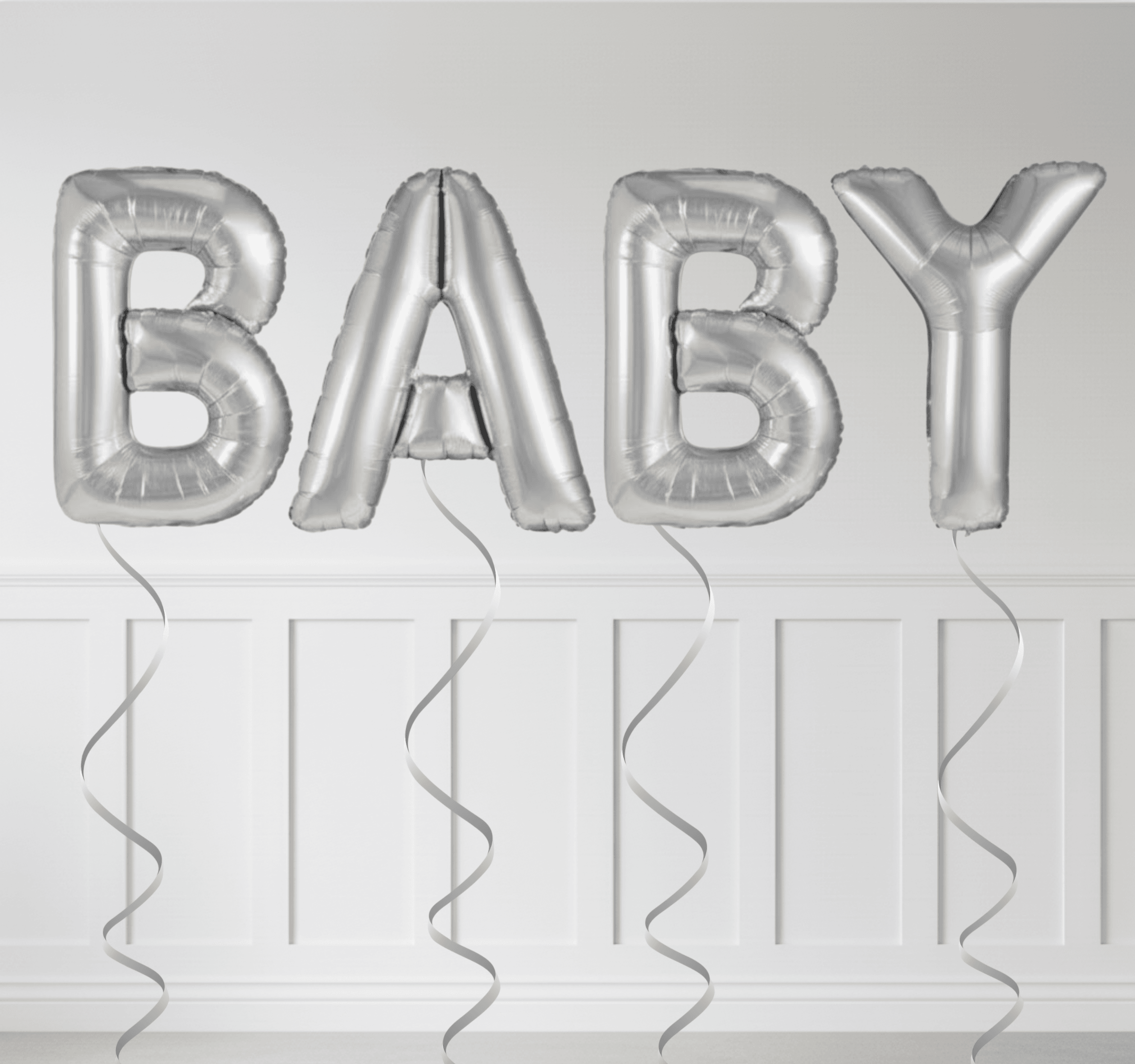 BABY Gümüş Folyo Yazı Balonu – Helyumlu Arka Plan Dekoru