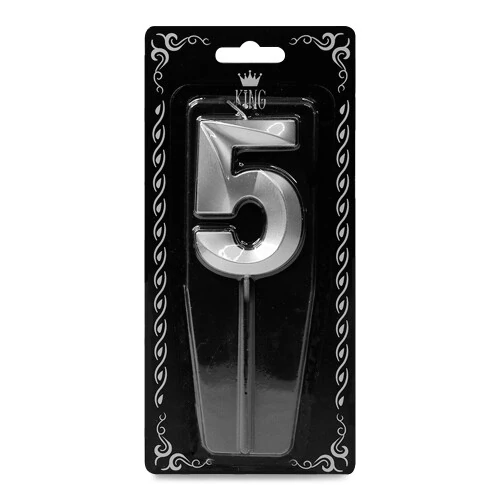 Gümüş '5' Rakam Mum – Doğum Günü & Yıl Dönümü Pastası İçin
