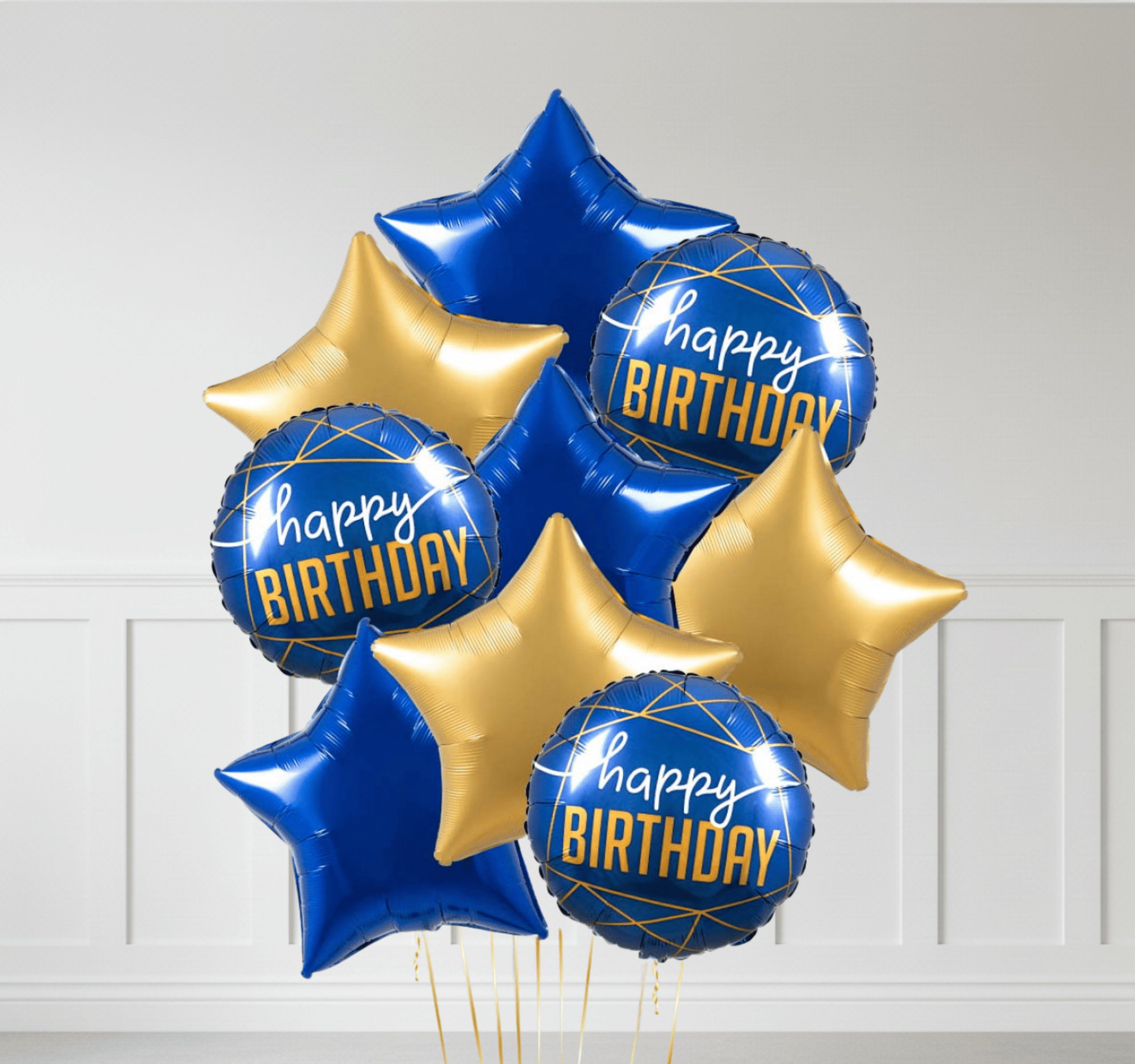 Doğum Günü Balon Seti Mavi & Gold (1-3-6-9 Parça Seçenekleri) - 9 Balon