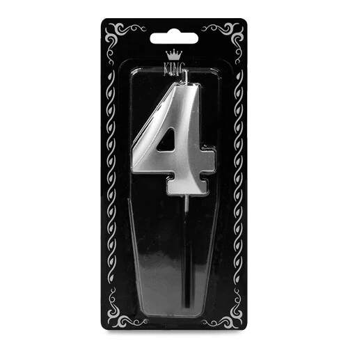 Gümüş '4' Rakam Mum – Doğum Günü & Yıl Dönümü Pastası İçin