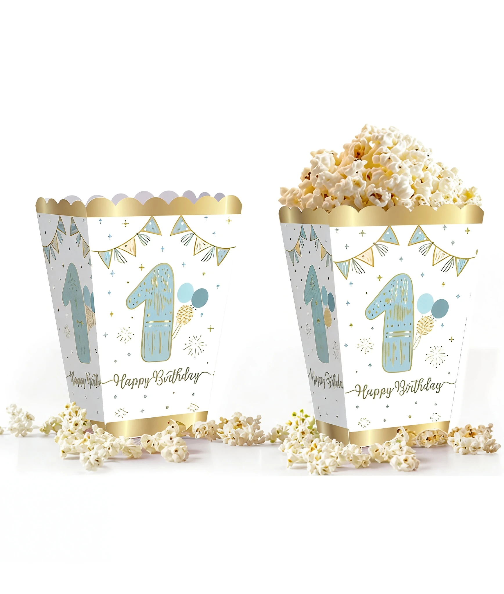 1 Yaş Mavi Mısır (Popcorn) Kutusu 10’lu – Gıda Uyumlu Karton Parti Kutusu