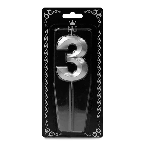 Gümüş '3' Rakam Mum – Doğum Günü & Yıl Dönümü Pastası İçin