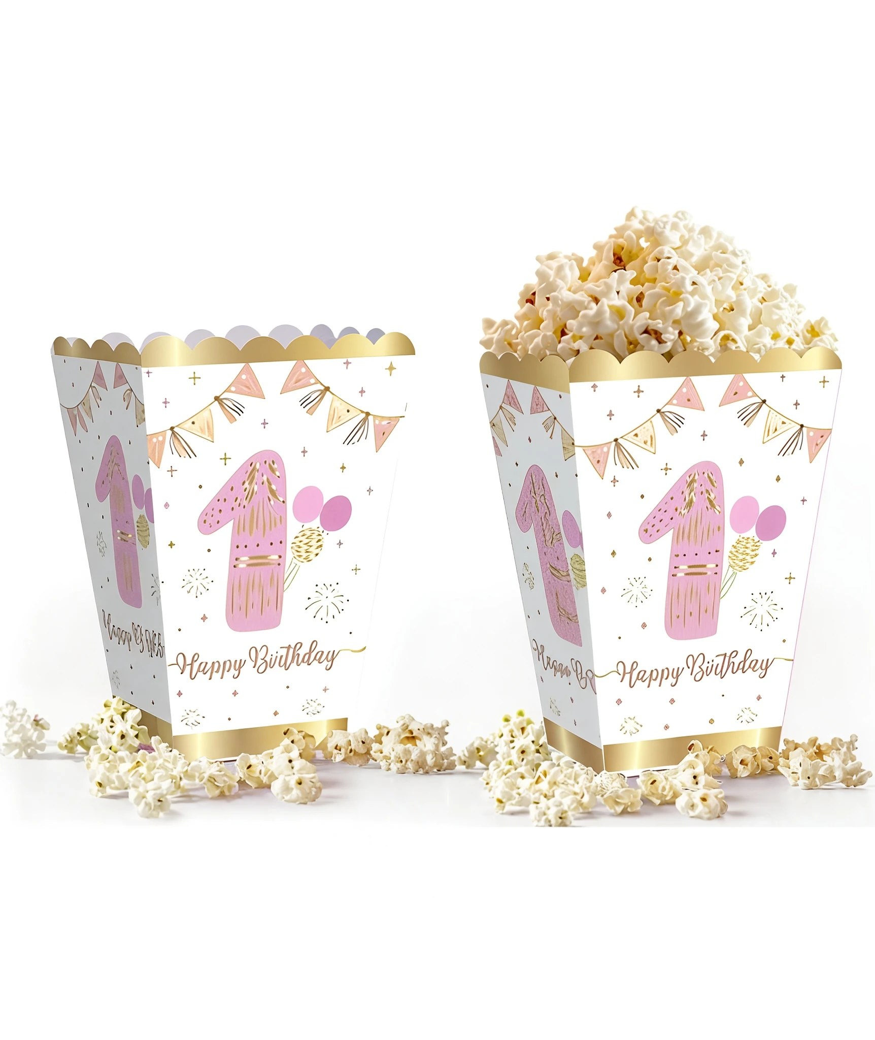 1 Yaş Pembe Mısır (Popcorn) Kutusu 10’lu – Gıda Uyumlu Karton Parti Kutusu