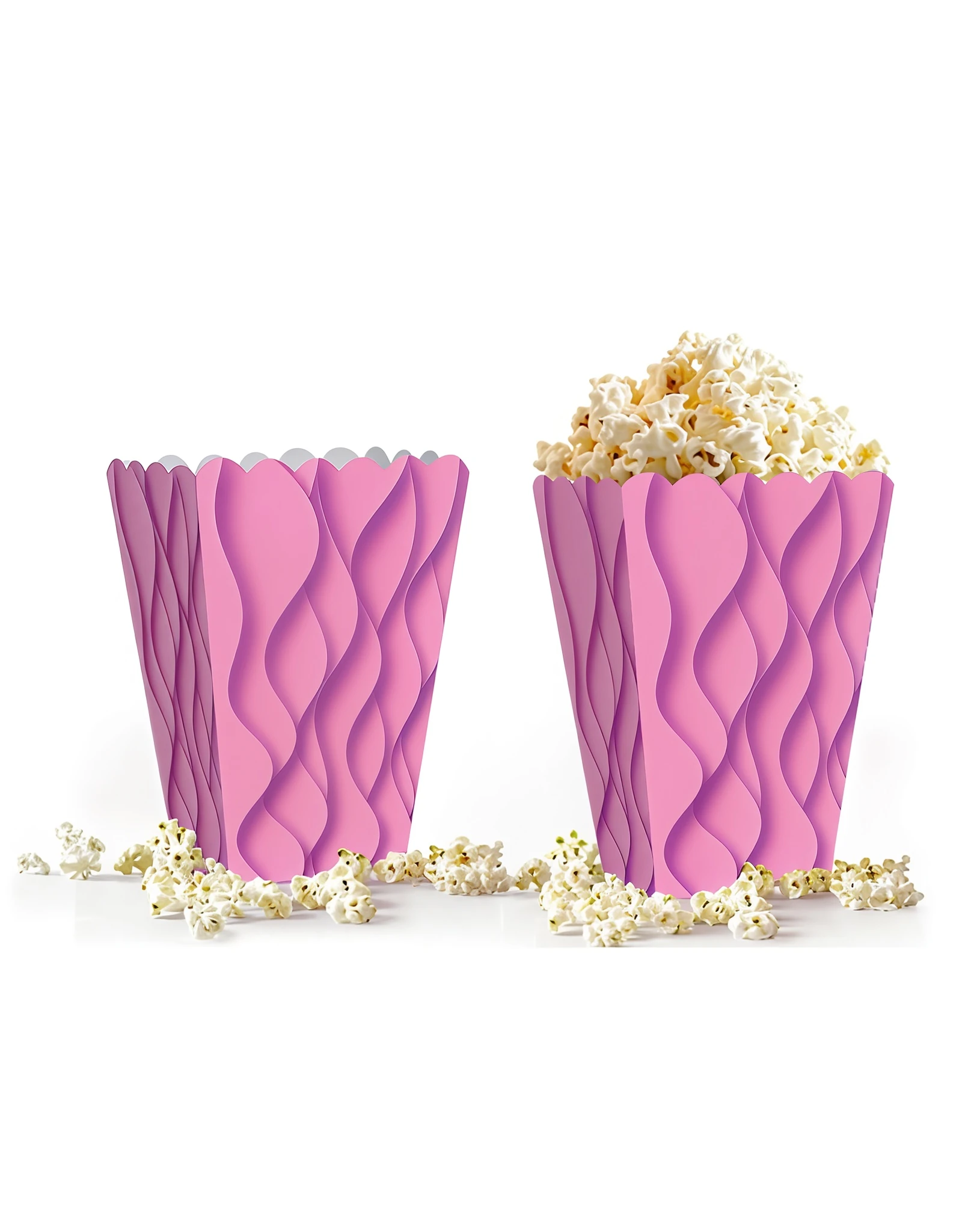 Dalgalı Pembe Mısır (Popcorn) Kutusu 10’lu – Gıda Uyumlu Karton Parti Kutusu