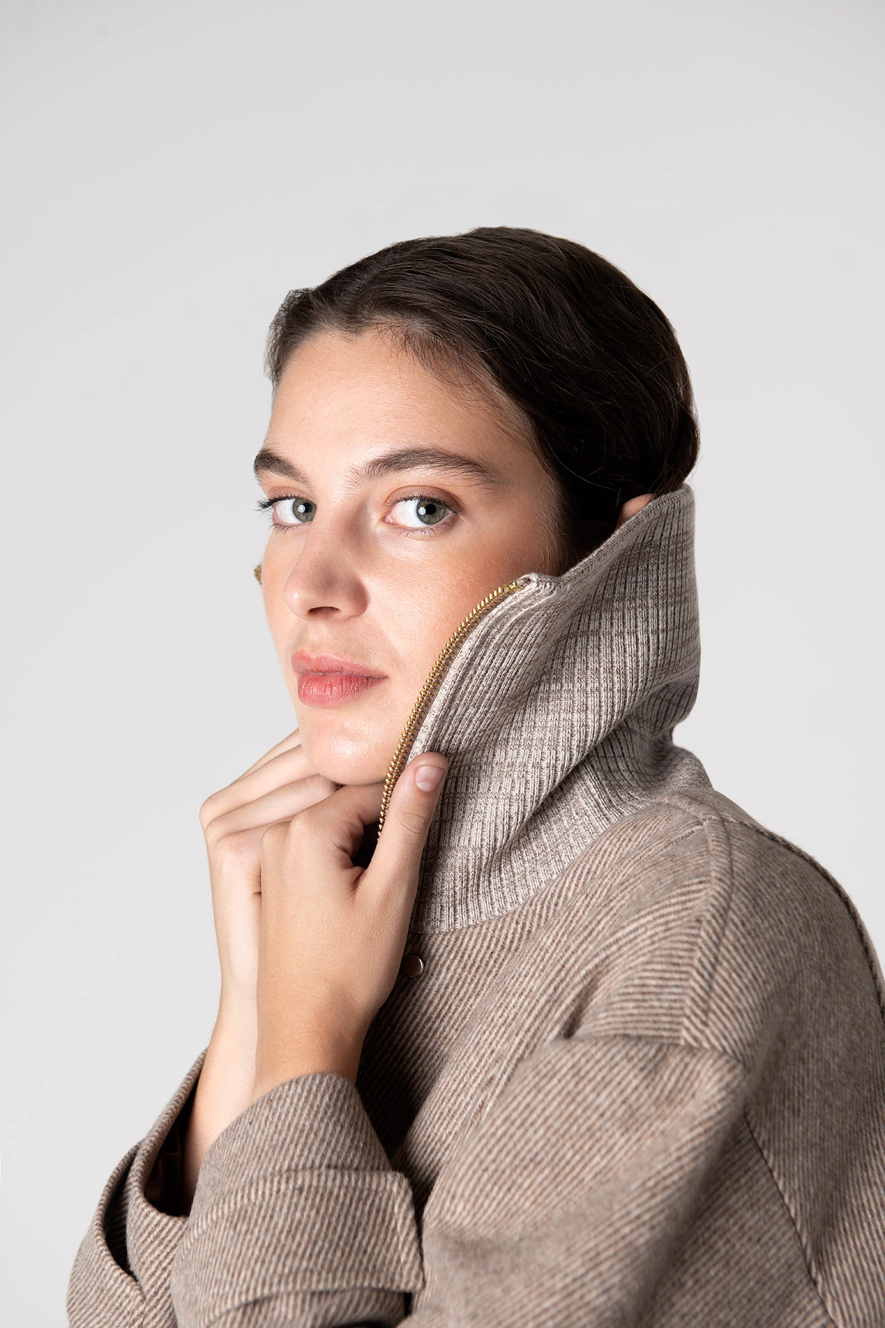 Grace Knit Collar Short Coat - Soğuk Gri