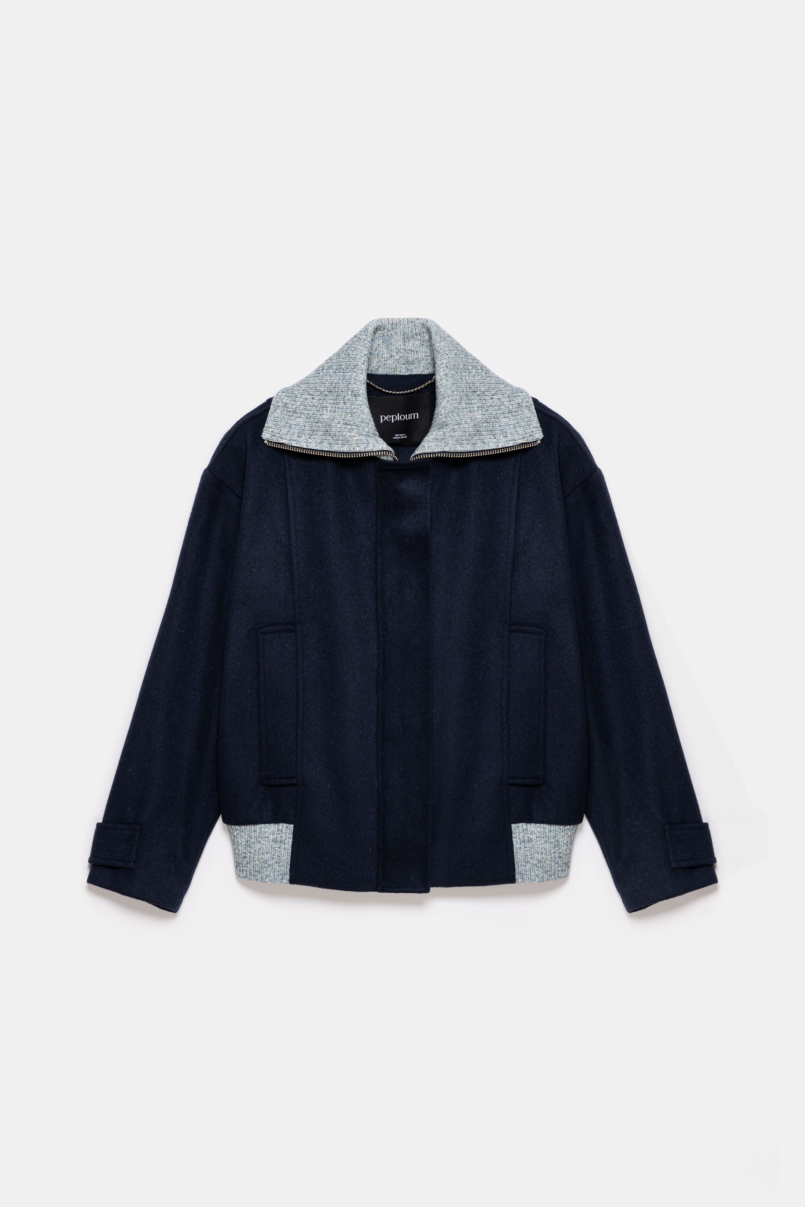 Grace Knit Collar Short Coat - Navy Blue