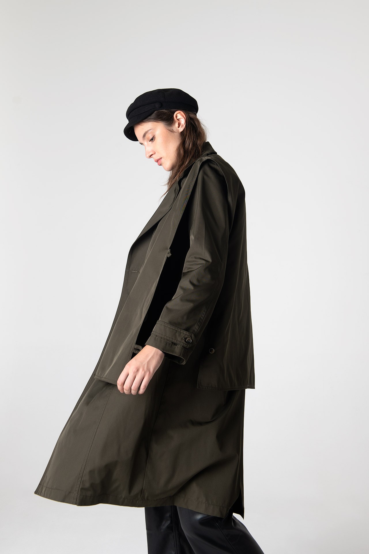 Beatrice Asymmetric Piece Trenchcoat - Khaki Green