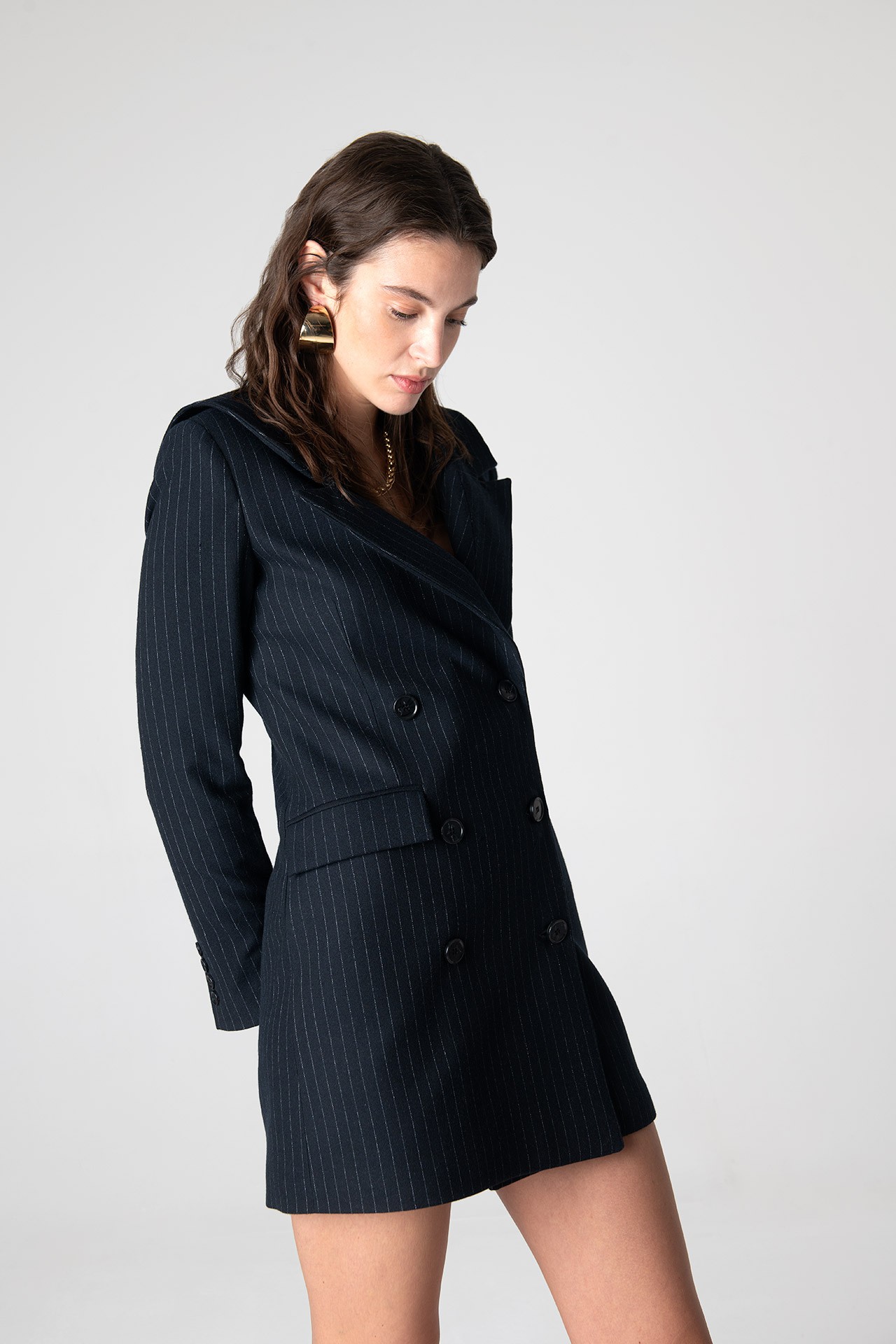 Marcy Lacy Pinstripe Jacket - Dark Navy Blue