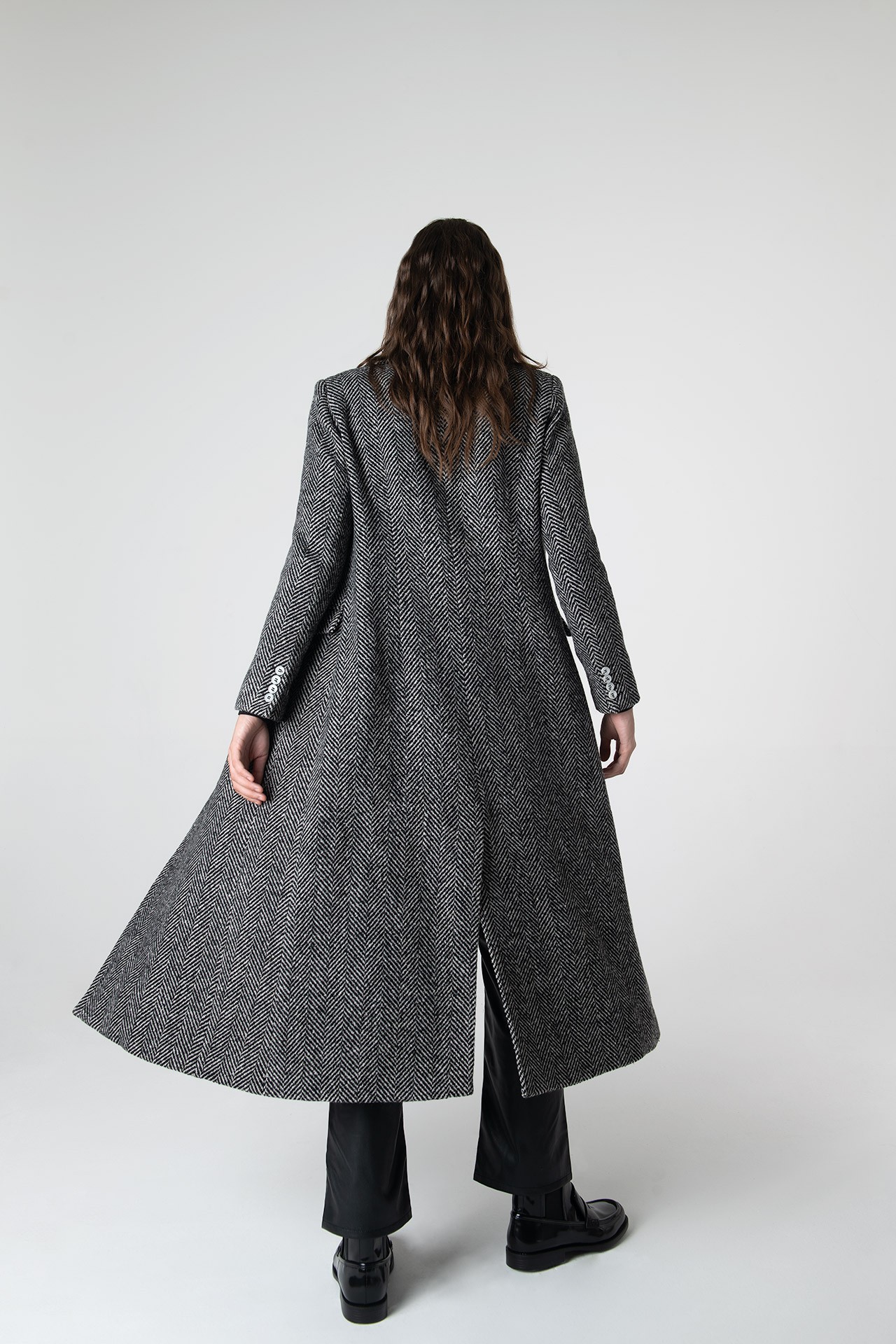 Adele Herringbone Coat - Siyah