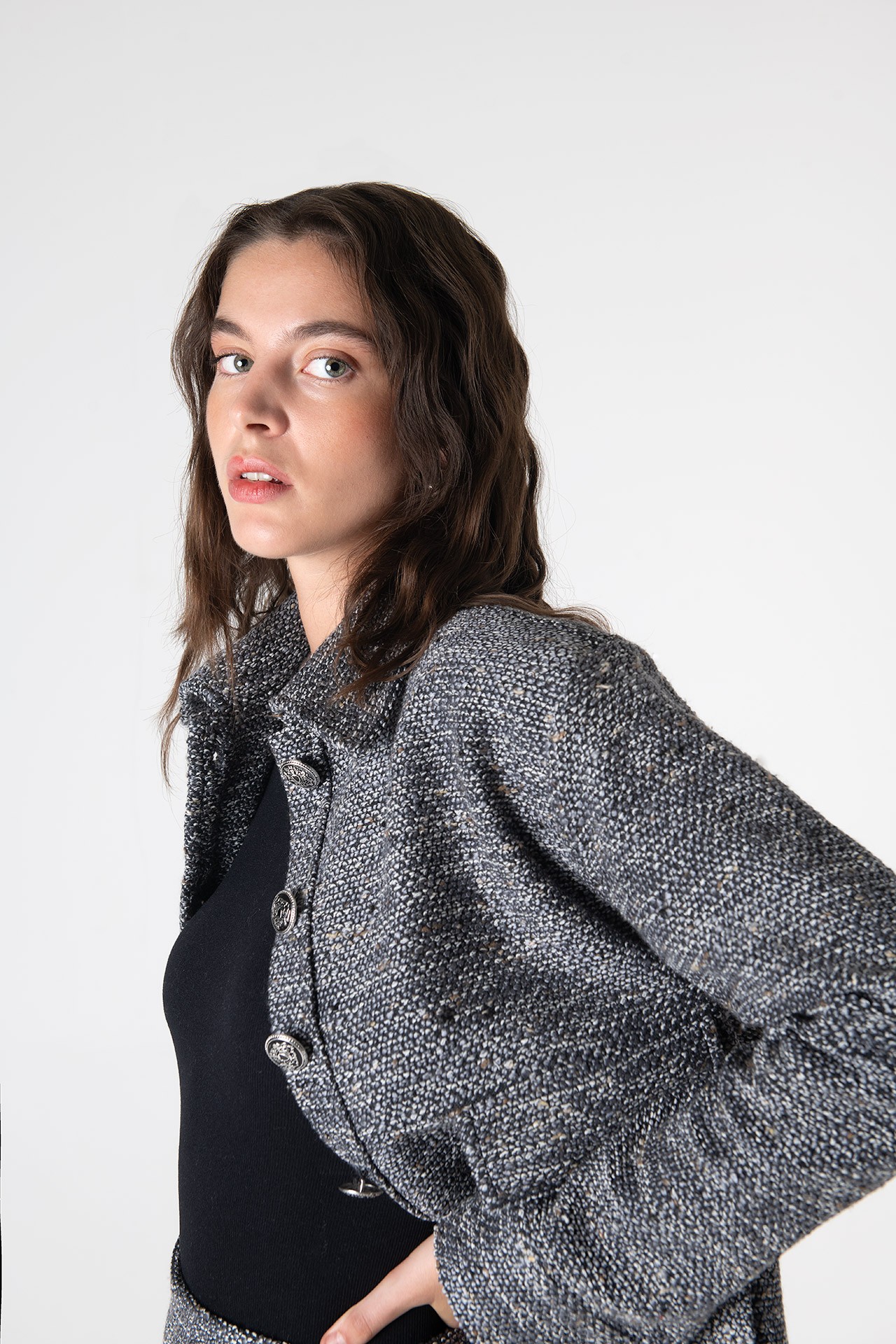 Carleen Textured Weaving Jacket - Anthracite Grey