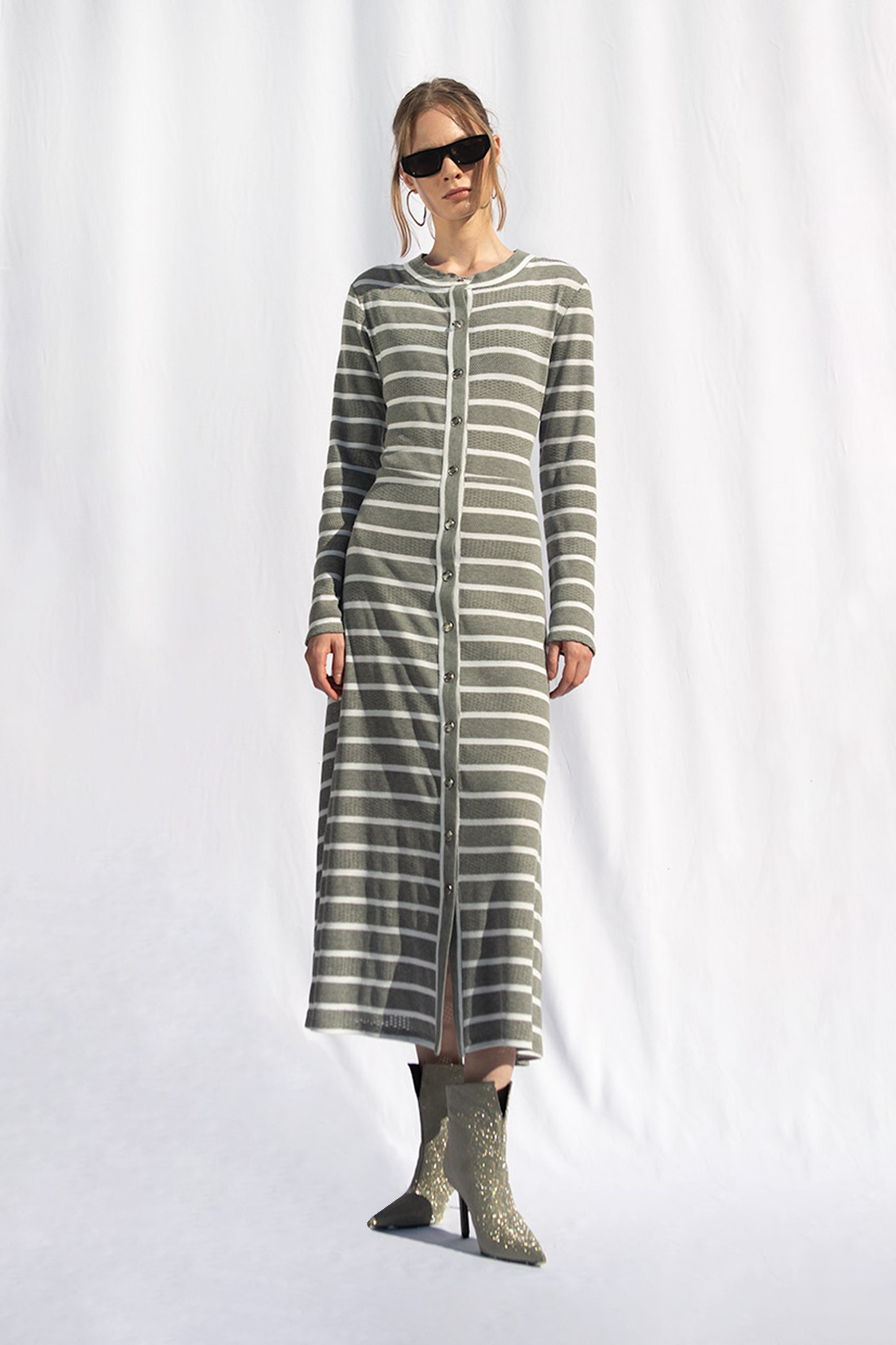 Marianne Stripe Maxi Dress - Cold Grey