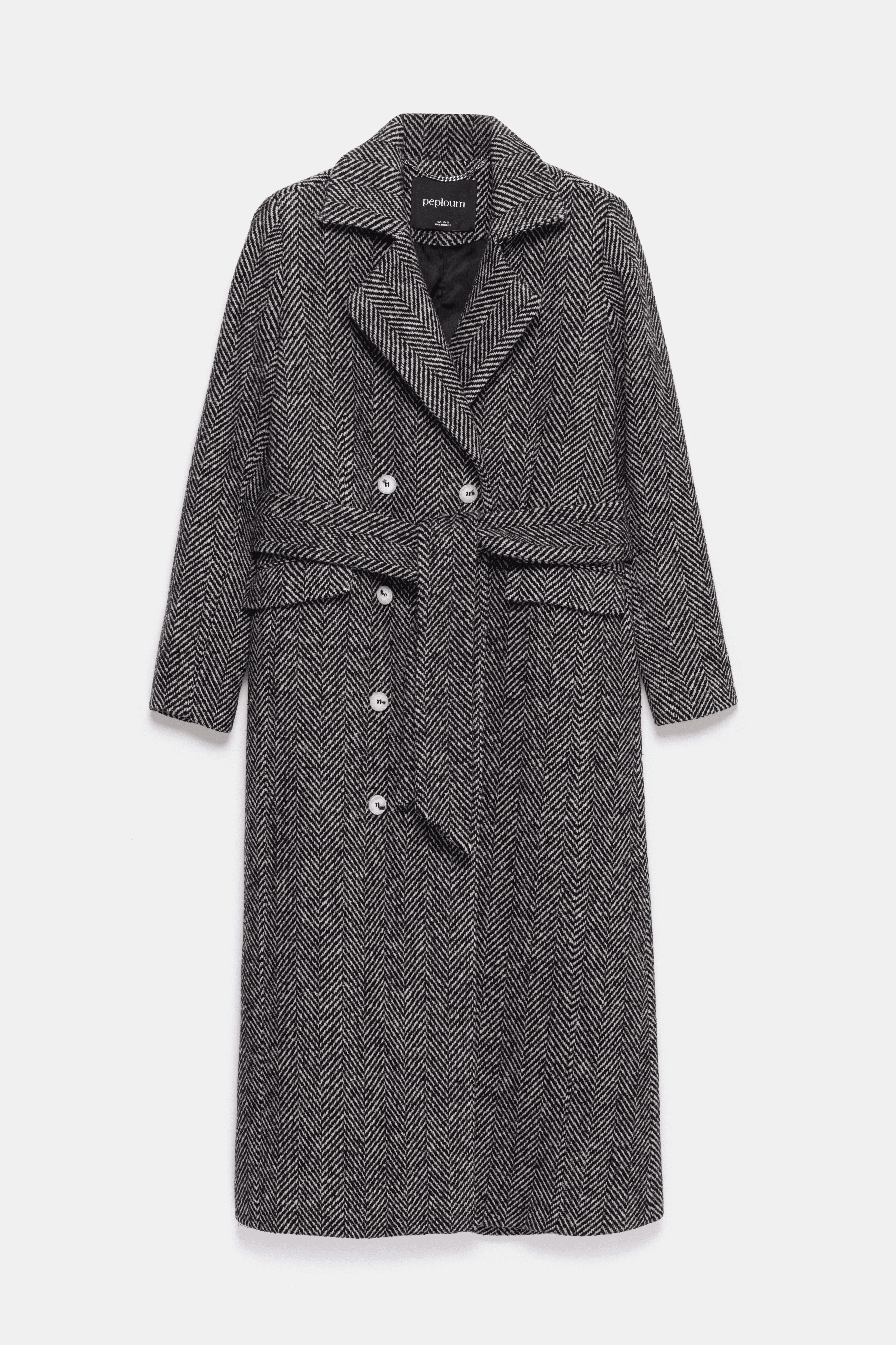 Adele Herringbone Coat - Black