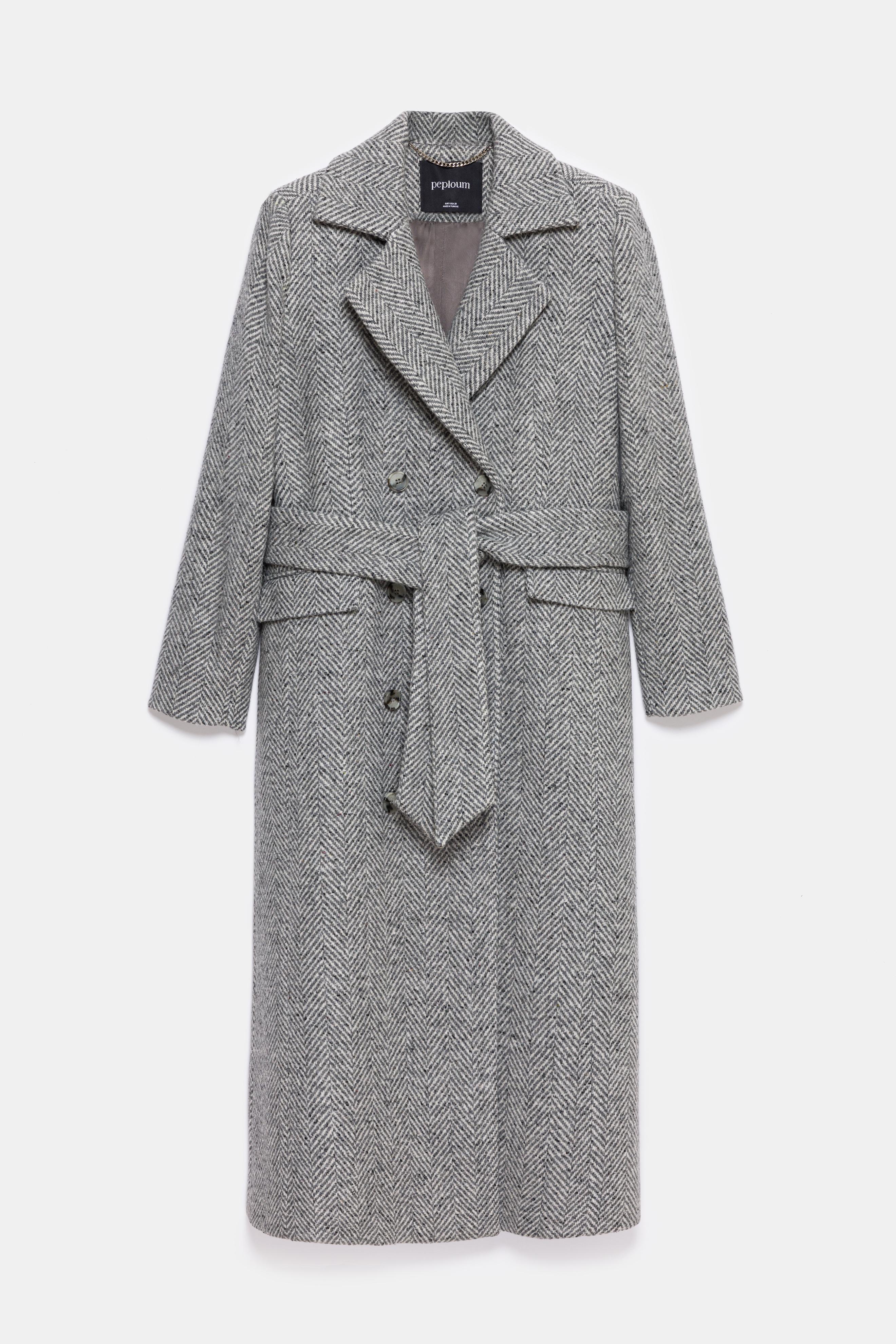 Adele Herringbone Coat - Cold Grey