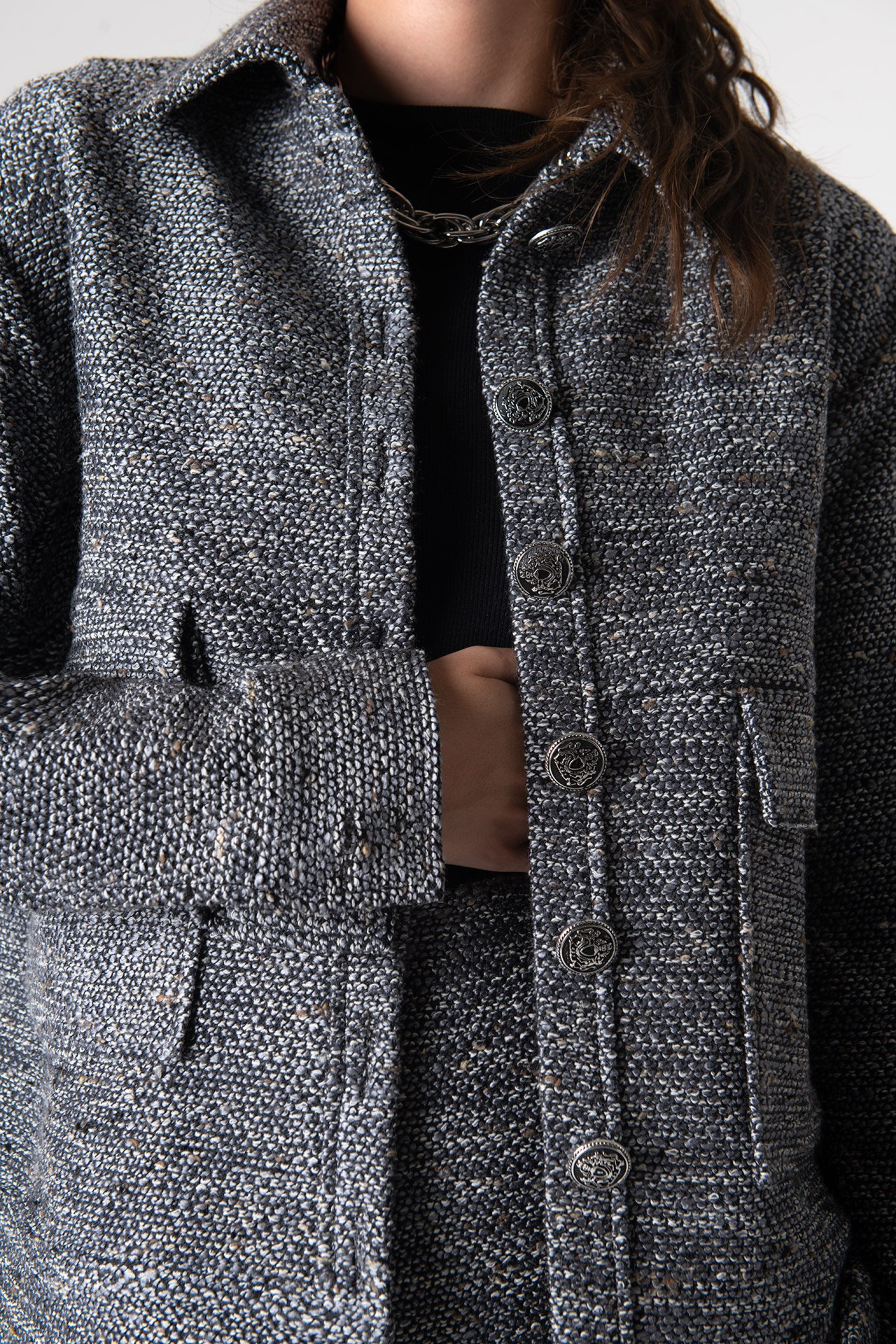 Carleen Textured Weaving Jacket - Anthracite Grey