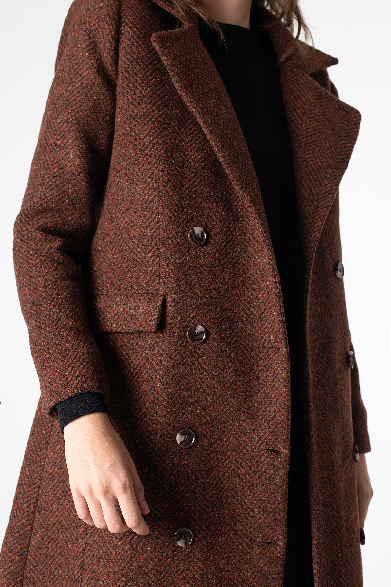 Adele Herringbone Coat - Kiremit